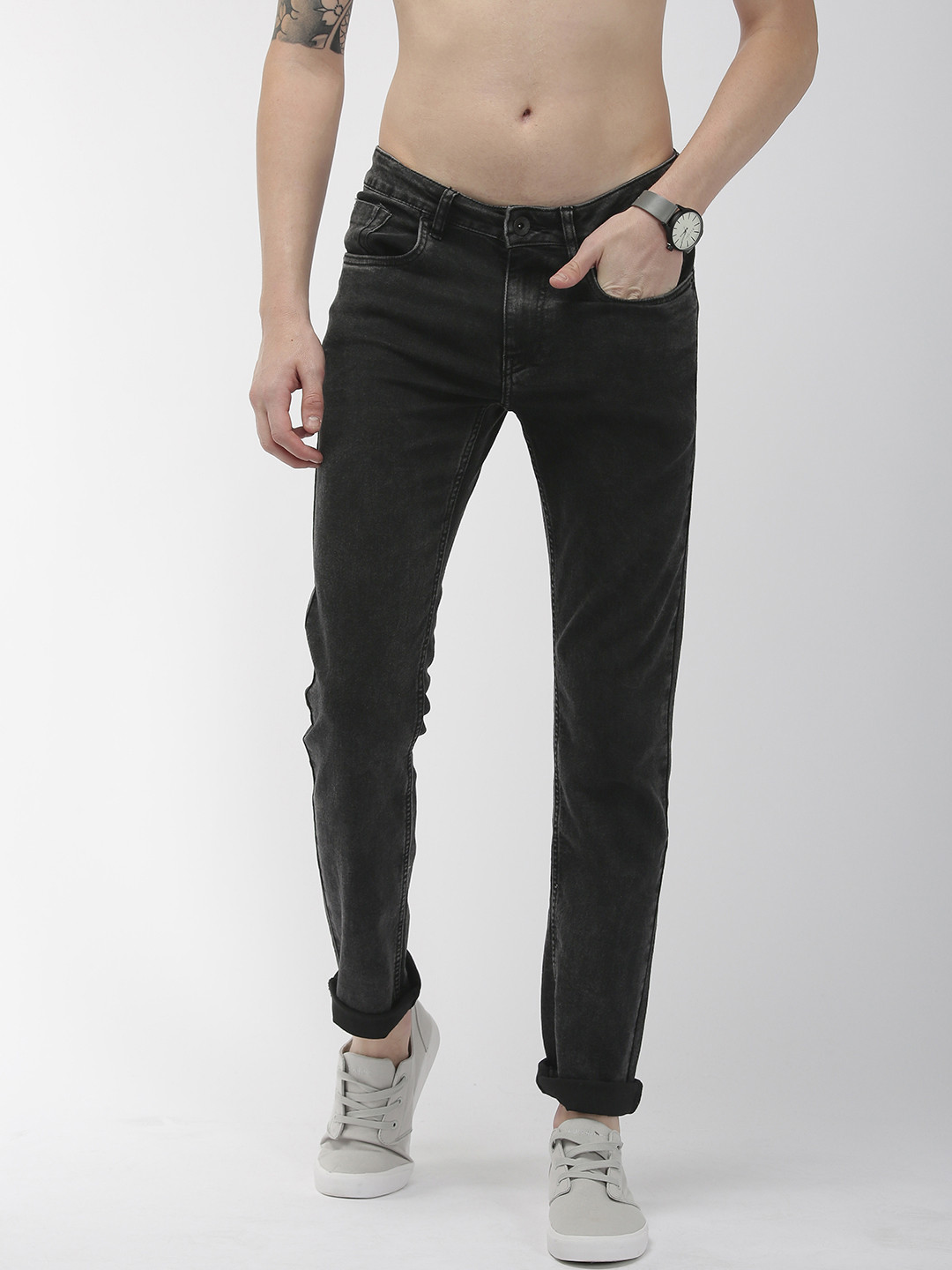 

Flying Machine Men Black Michael Slim Tapered Fit Mid-Rise Clean Look Stretchable Jeans