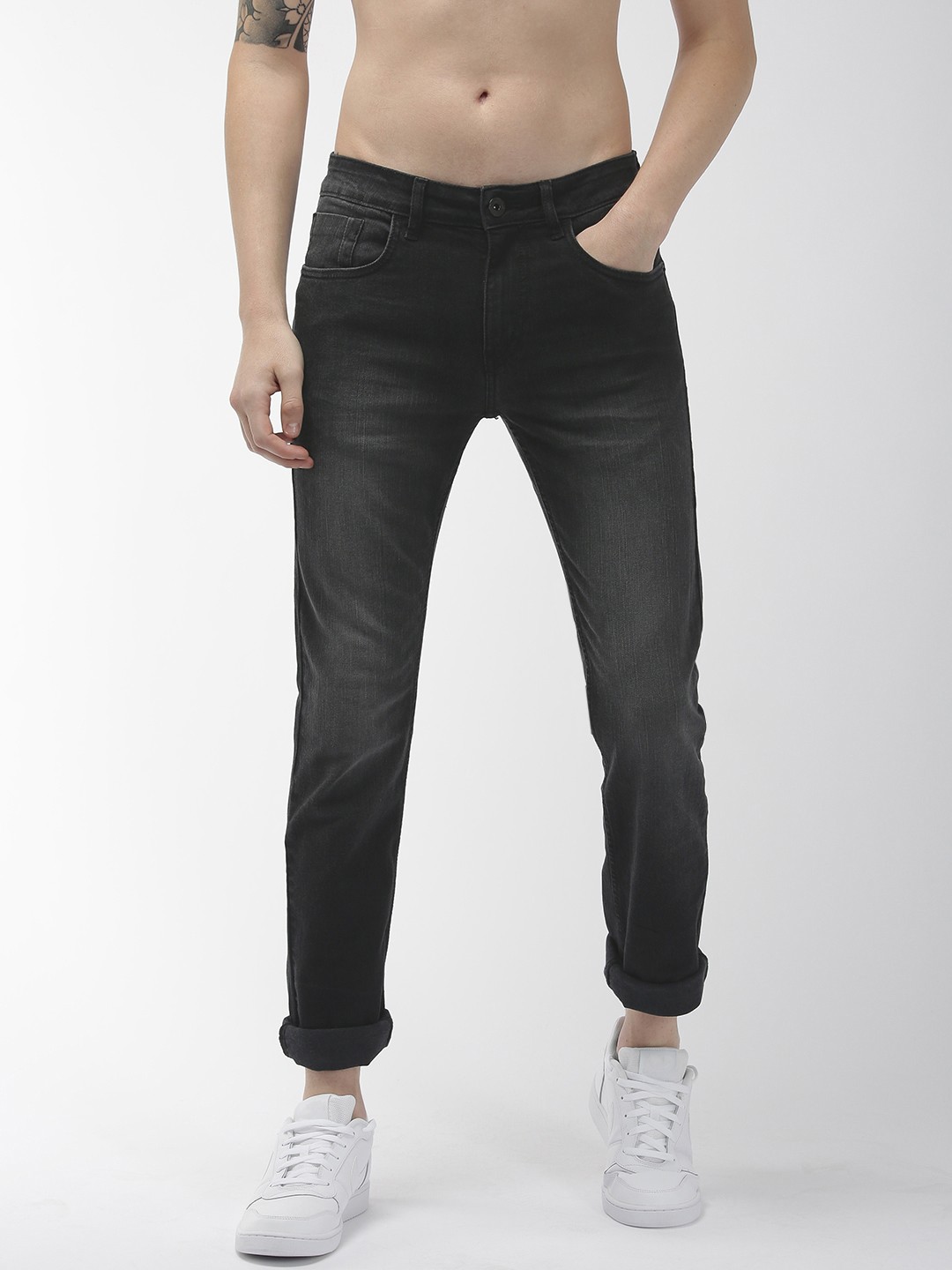 

Flying Machine Men Black Micheal Slim Tapered Fit Mid-Rise Clean Look Stretchable Jeans