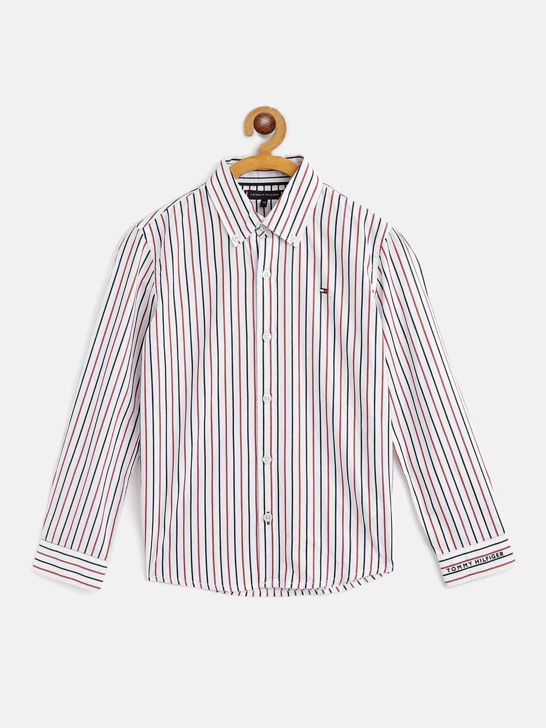 

Tommy Hilfiger Boys White & Red Regular Fit Striped Pure Cotton Casual Shirt