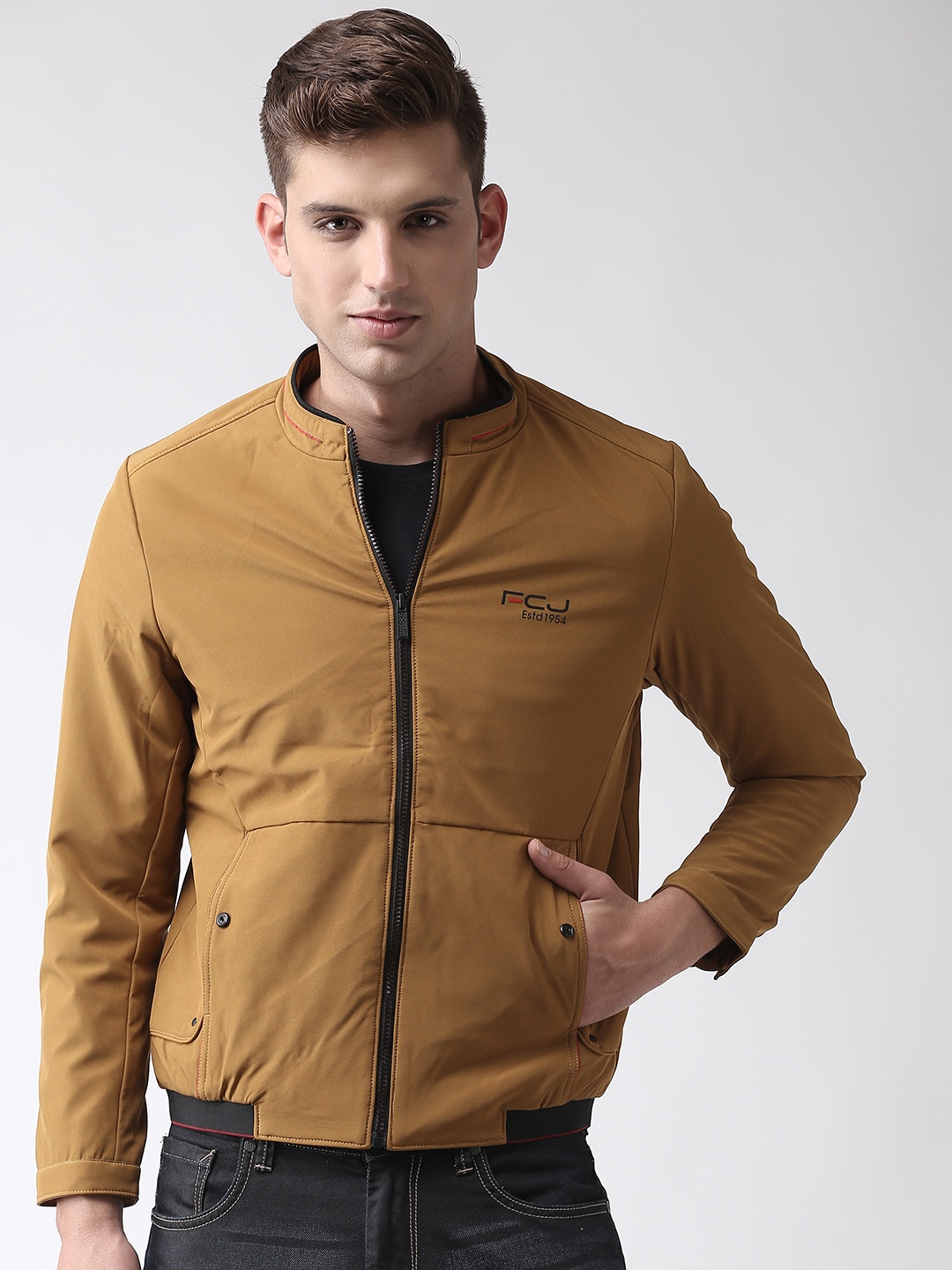 

Fort Collins Men Mustard Brown Solid Tailored Jacket
