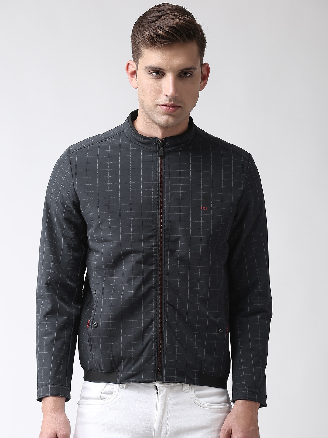 

Fort Collins Men Navy Blue Checked Padded Jacket