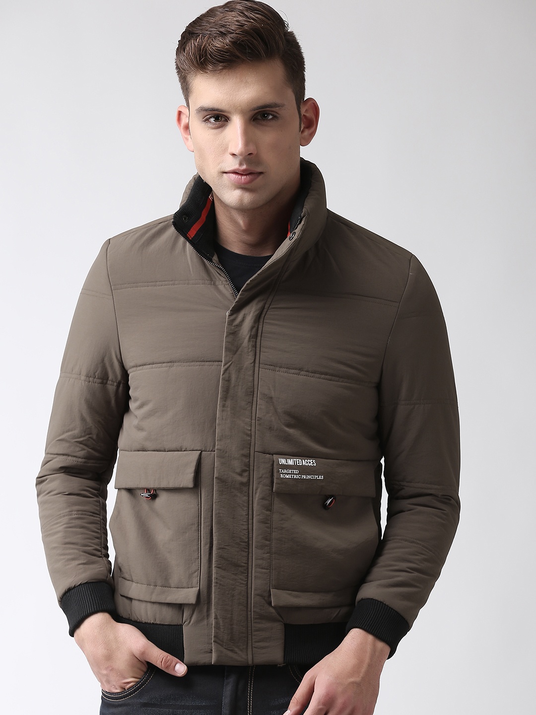 

Fort Collins Men Olive Brown Solid Bomber Jacket