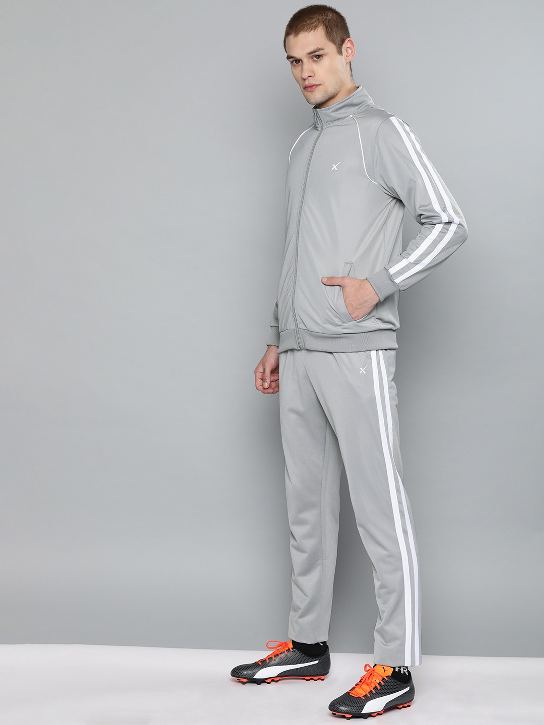 

HRX by Hrithik Roshan Men Grey & White Solid Lifestyle Tracksuit