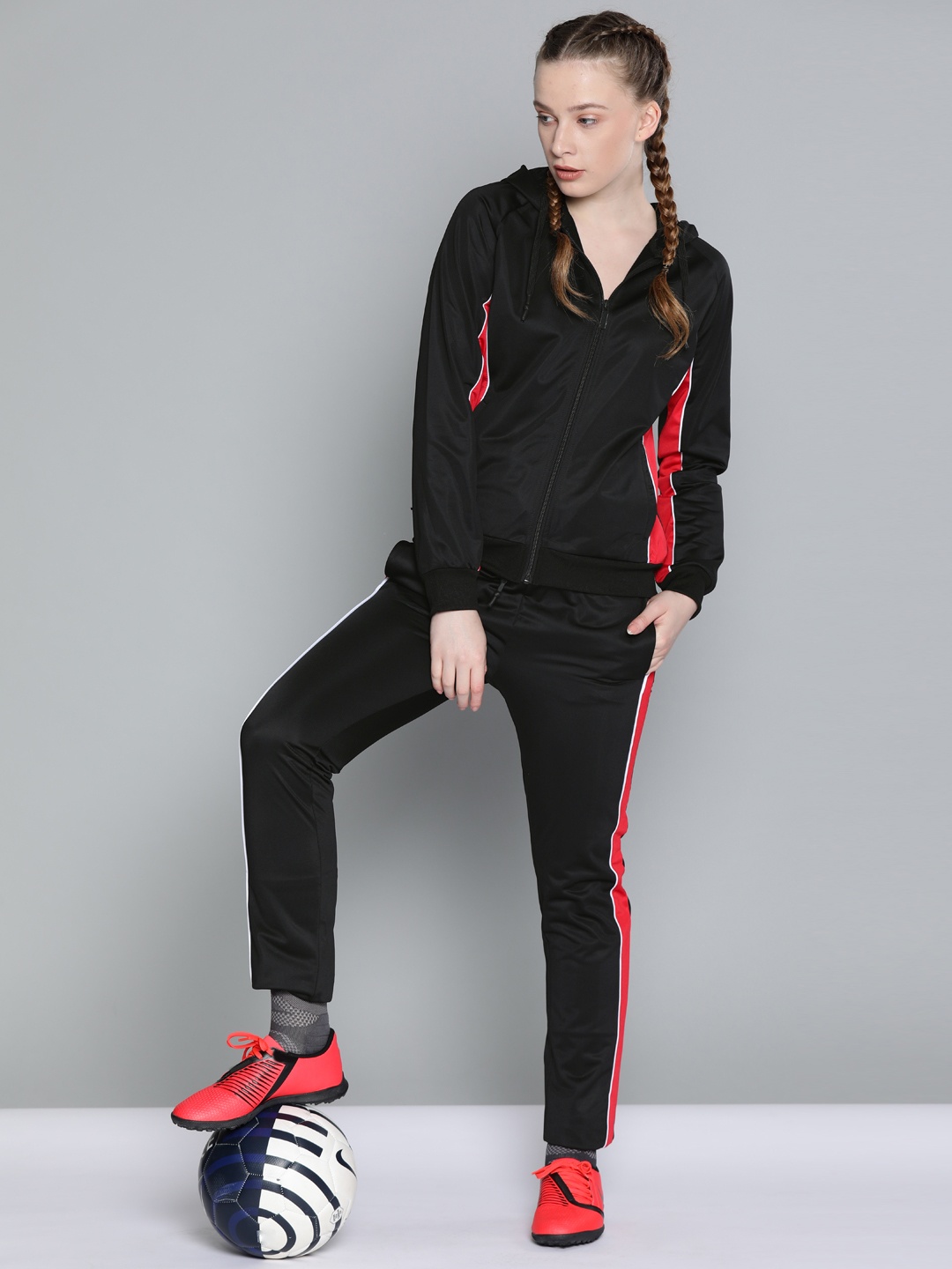 

HRX by Hrithik Roshan Women Black Solid Football Tracksuits