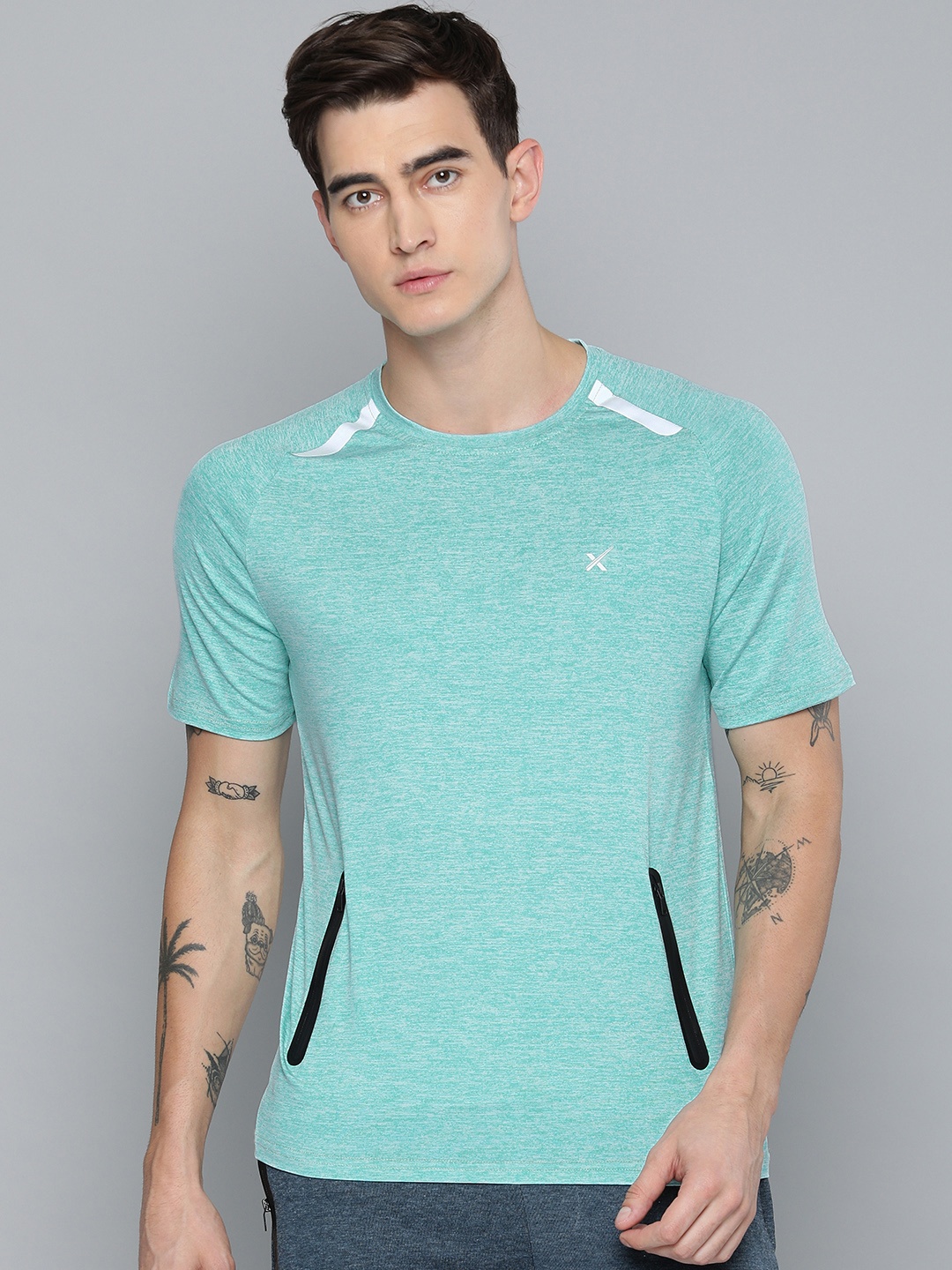 

HRX by Hrithik Roshan Men Turquoise Blue Melange Round Neck Running T-shirt