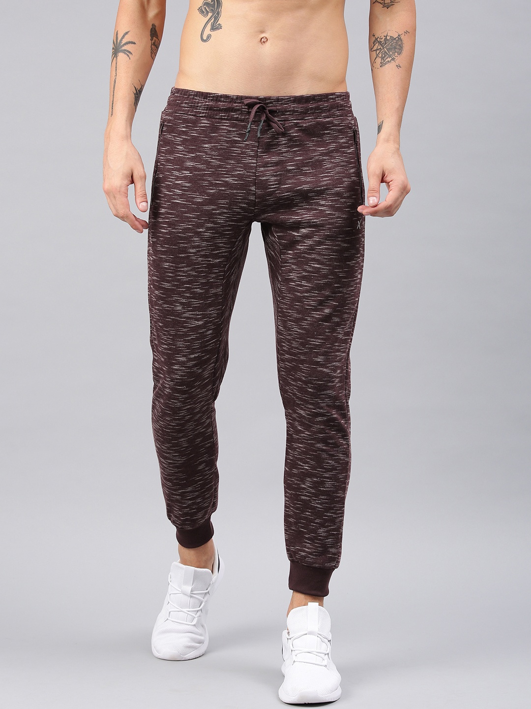 

HRX by Hrithik Roshan Men Maroon & White Self Design Slim Fit Lifestyle Joggers