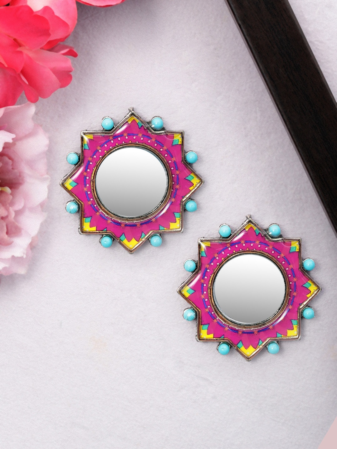 

Rubans Silver-Plated & Pink Handcrafted Circular Studs