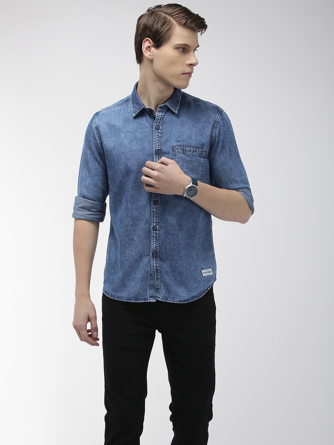 

Flying Machine Men Blue Slim Fit Faded Casual Denim Shirt