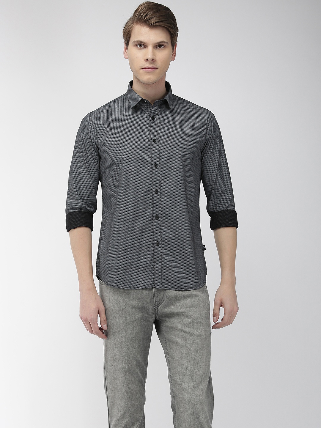 

Flying Machine Men Grey Slim Fit Printed Casual Shirt