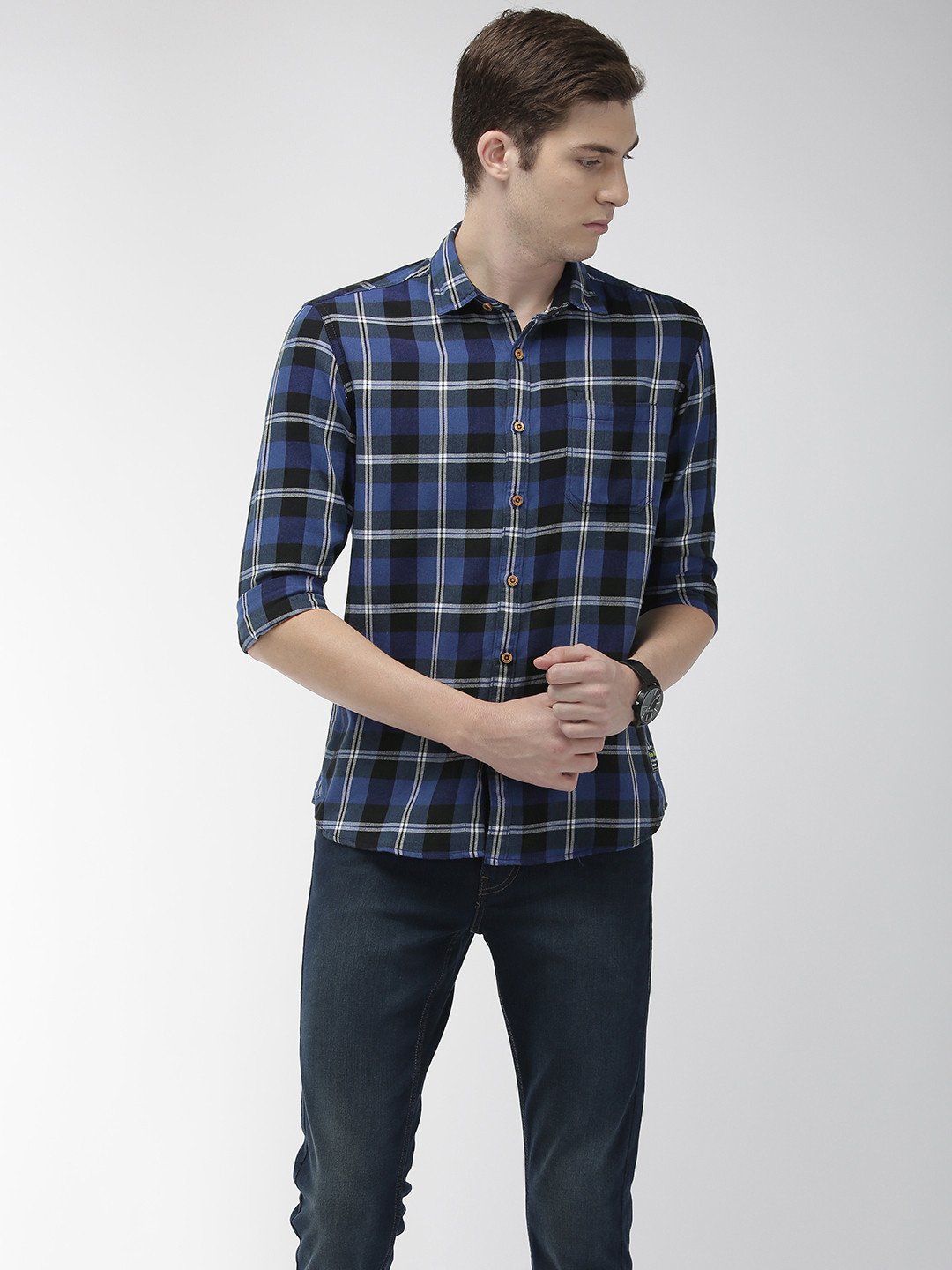 

Flying Machine Men Blue & White Slim Fit Checked Casual Shirt