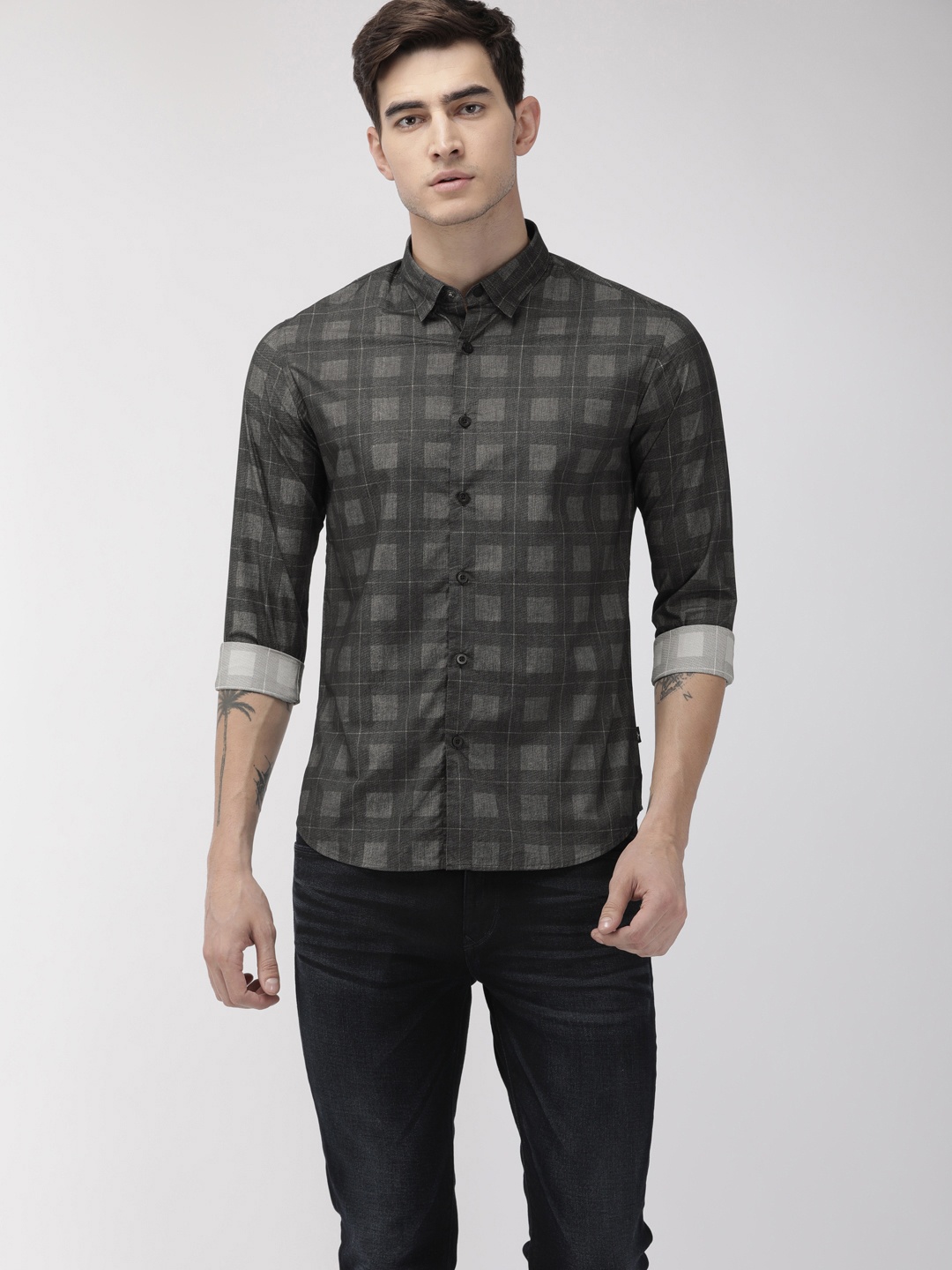 

Flying Machine Men Charcoal Grey Printed Slim Fit Casual Shirt, Black