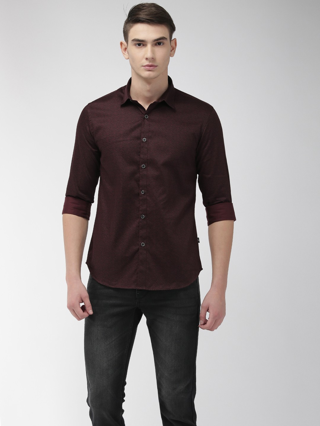 

Flying Machine Men Burgundy & Black Slim Fit Printed Casual Shirt