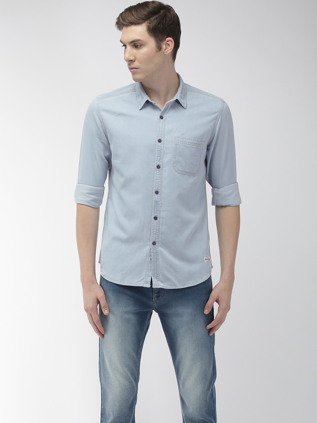 

Flying Machine Men Blue Slim Fit Faded Chambray Casual Shirt