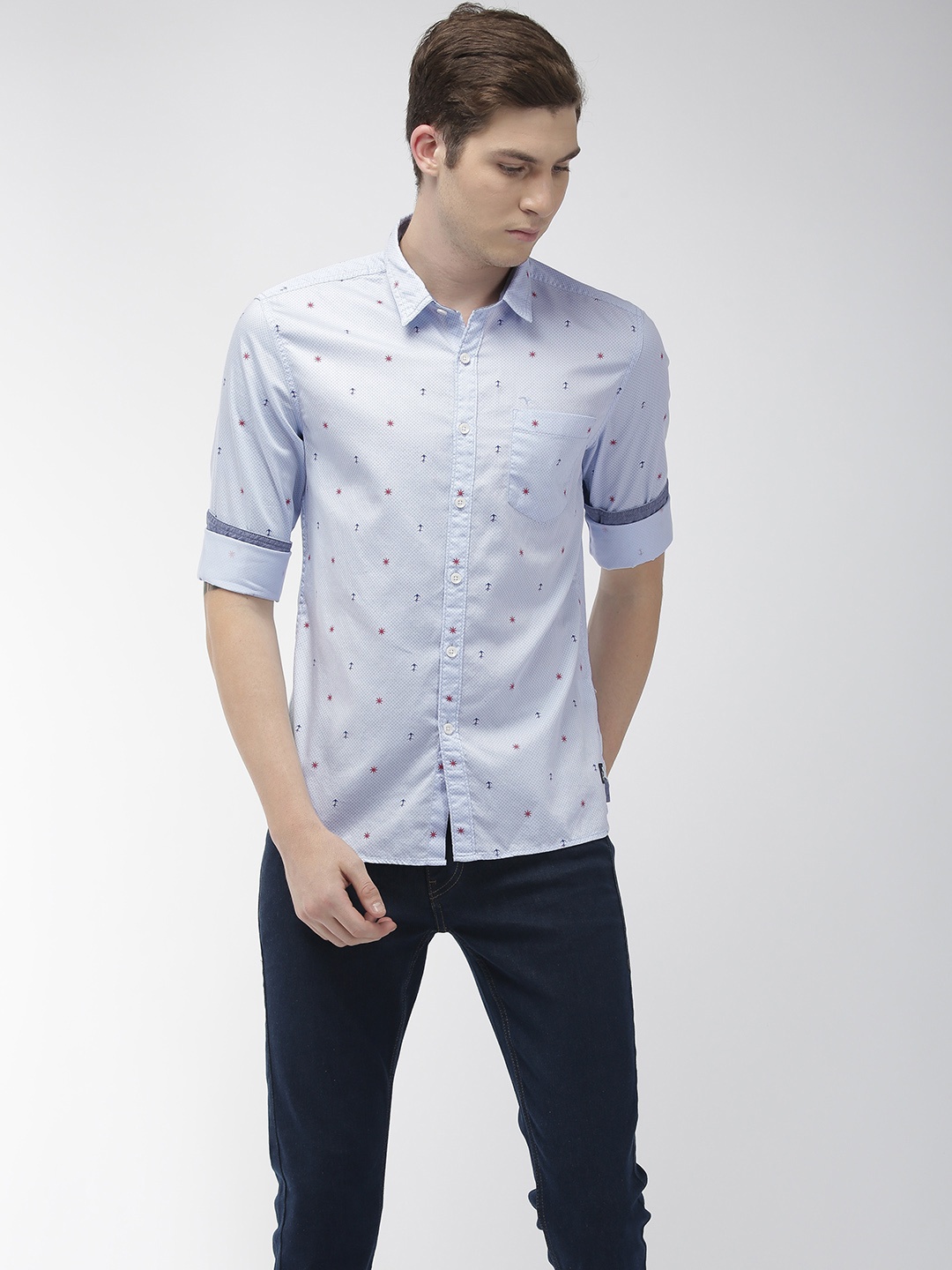 

Flying Machine Men Blue Slim Fit Printed Casual Shirt