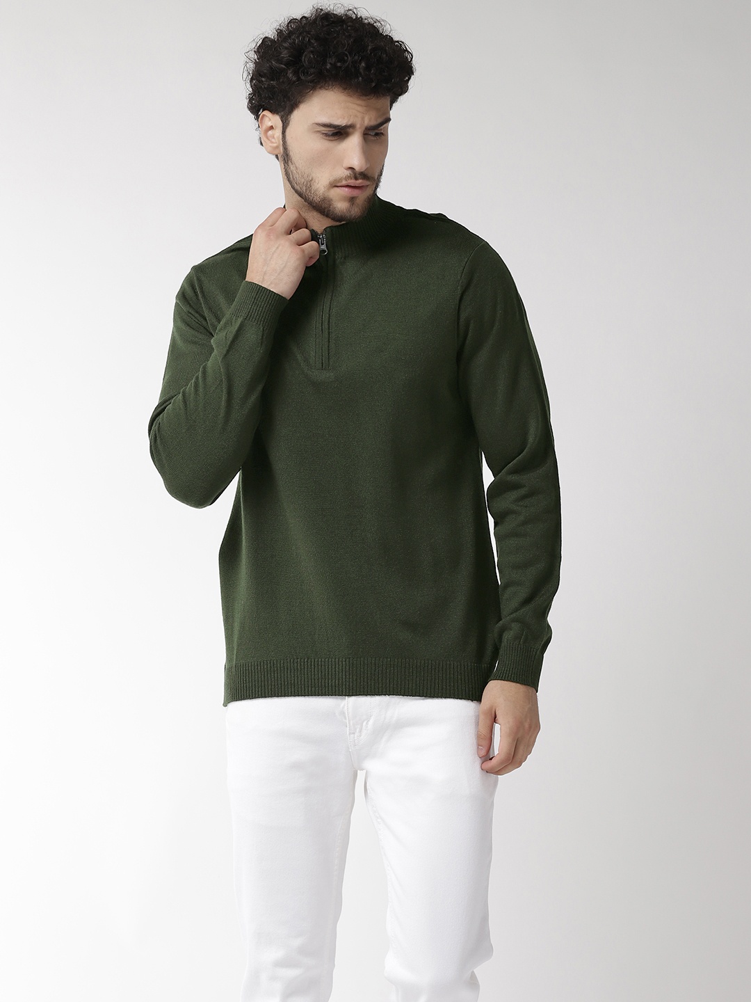 

Flying Machine Men Olive Green Solid Sweater