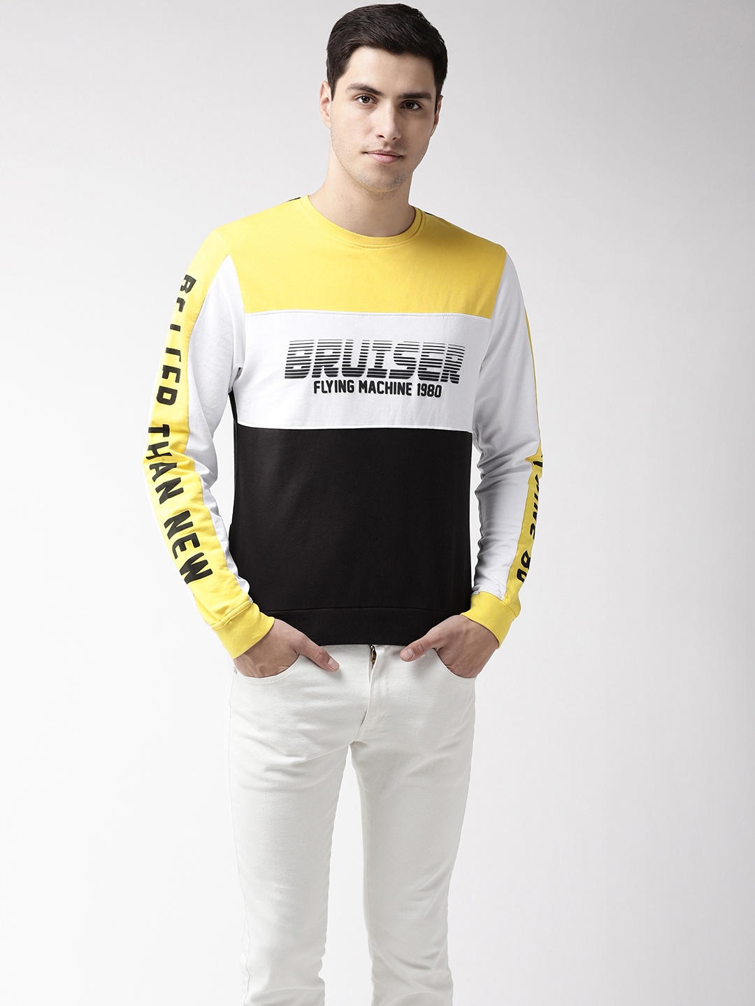 

Flying Machine Men Yellow & Black Colourblocked Sweatshirt