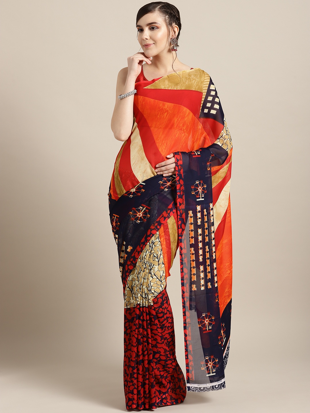 

Ishin Red & Beige Printed Saree
