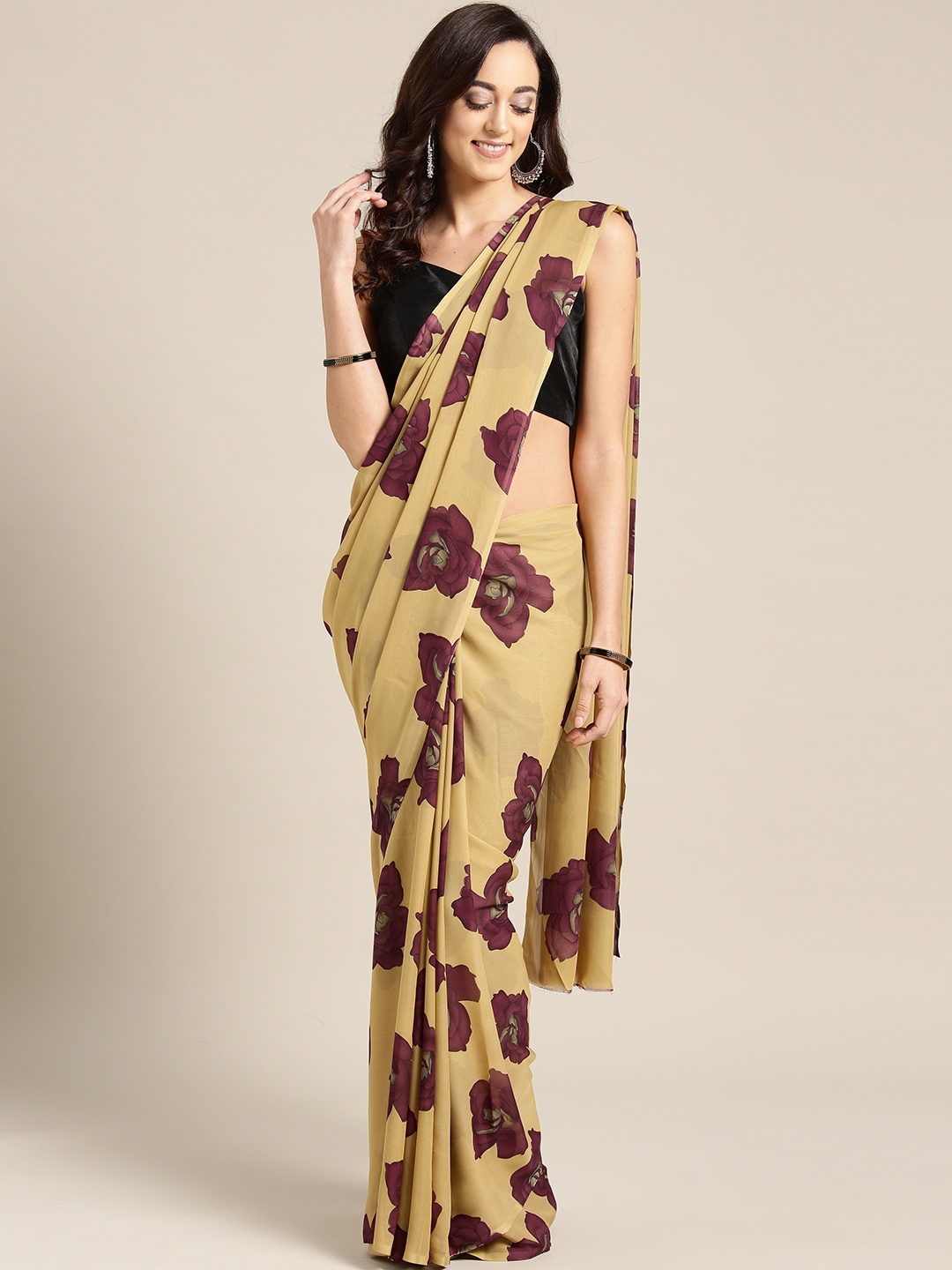 

Ishin Beige & Aubergine Printed Saree