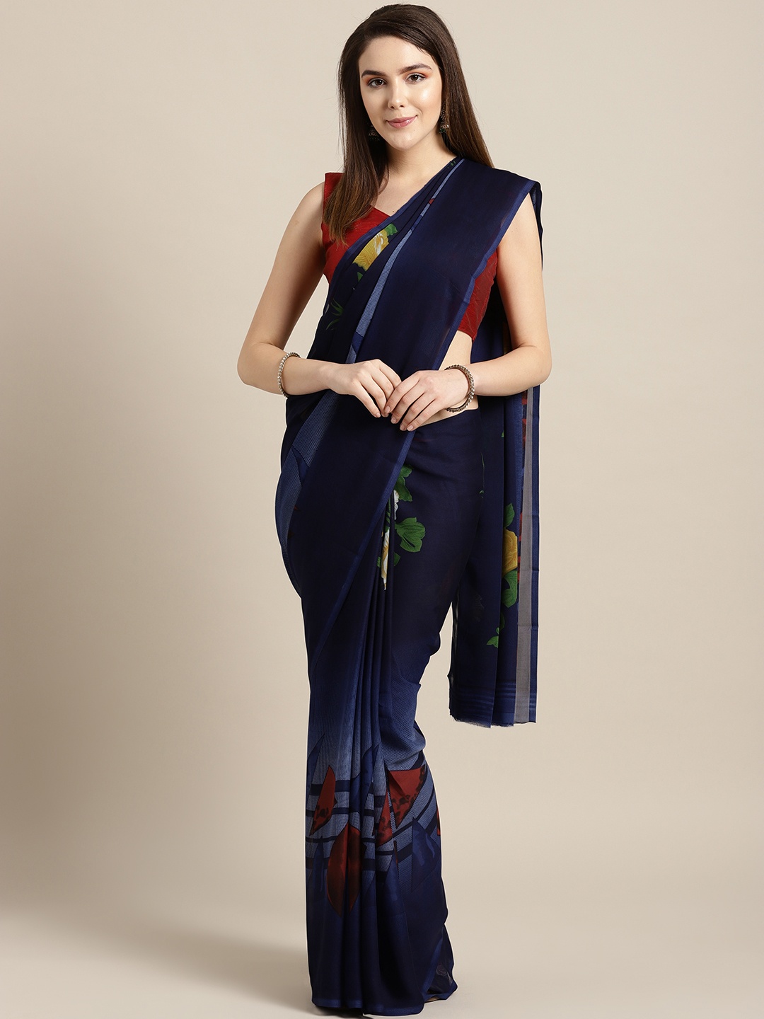 

Ishin Navy Blue Printed Saree
