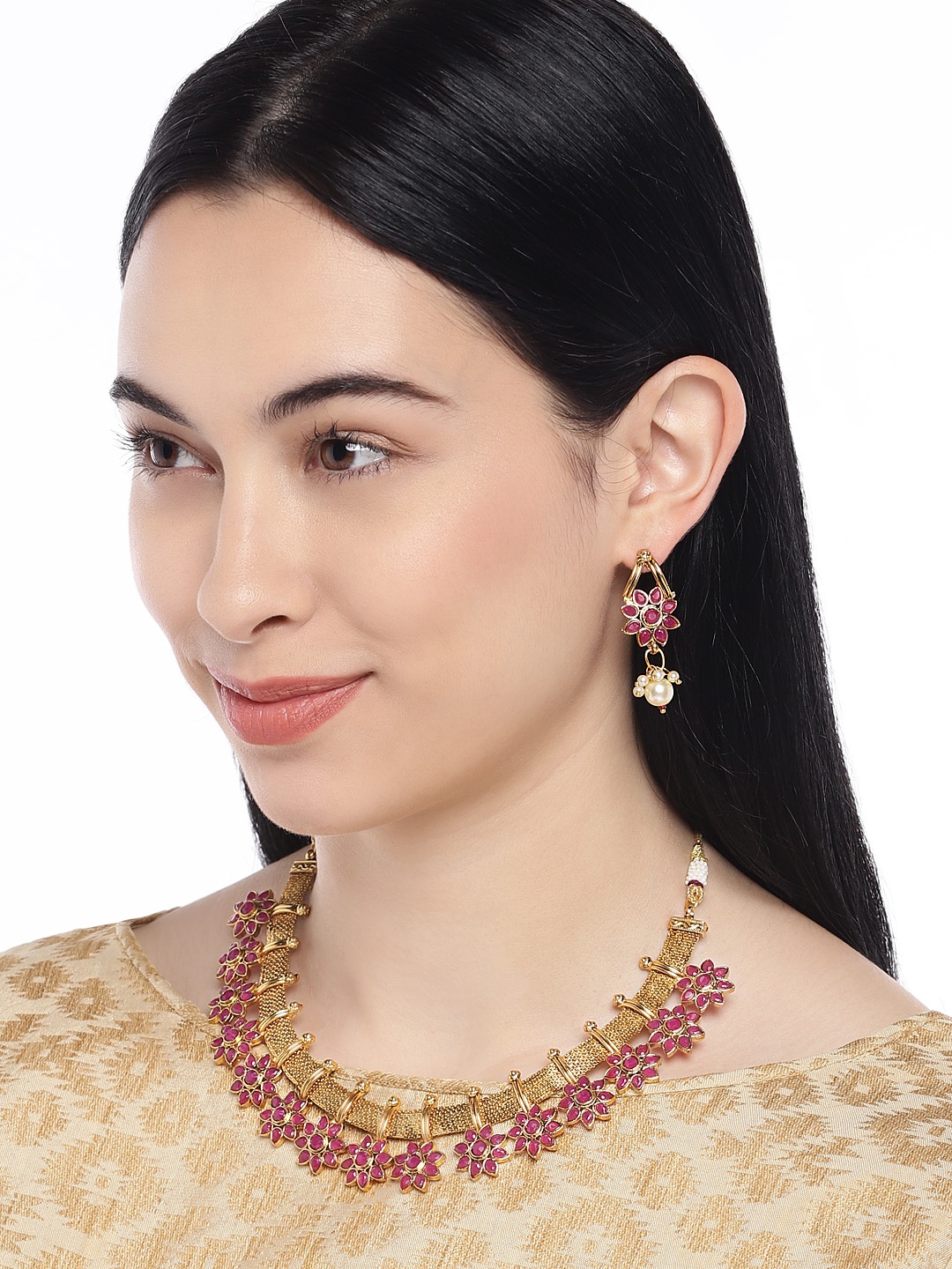 

Traditional Flower Shape Kundan Fashion Necklace Earring Set, Multi