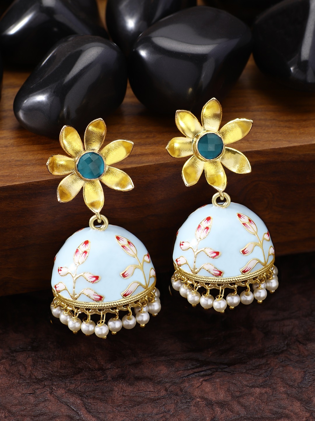 

Peora Women 18K Gold-Plated Blue Contemporary Jhumkas
