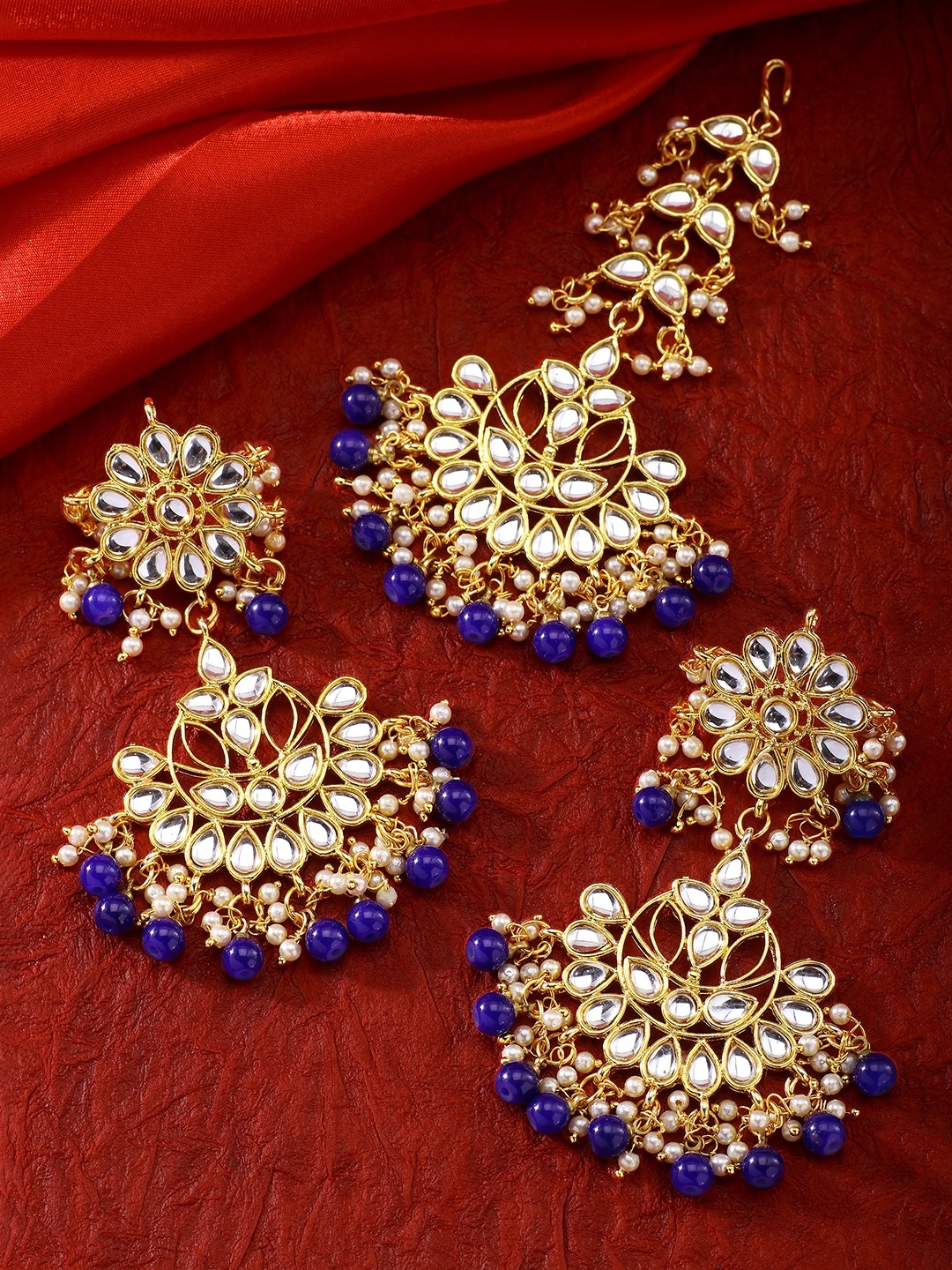 

Peora Women 18K Gold Plated Blue Kundan Pearl Jewellery Set