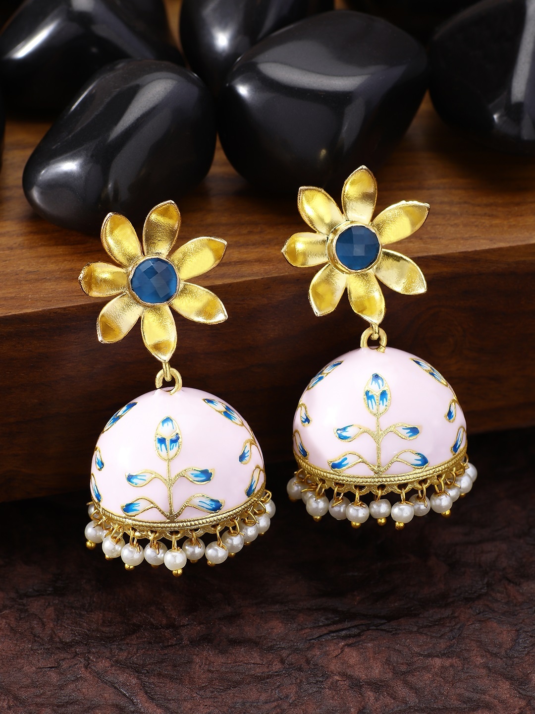 

Peora Women 18K Gold-Plated Pink Contemporary Jhumkas