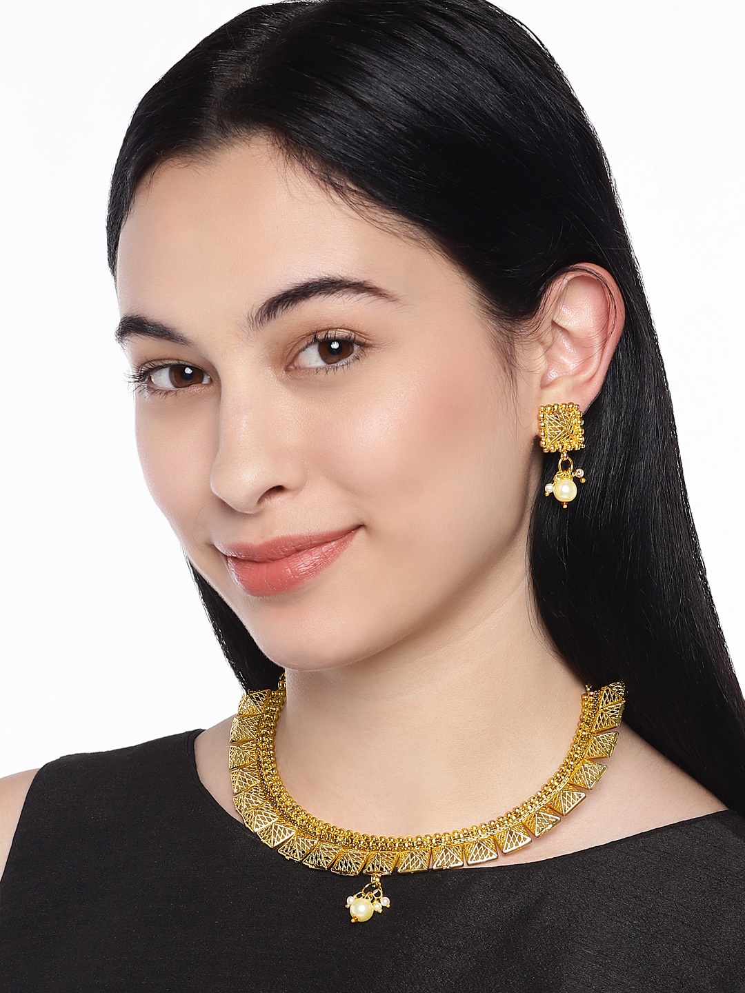 

Peora Women Gold-Plated Traditional Choker Necklace With Earring