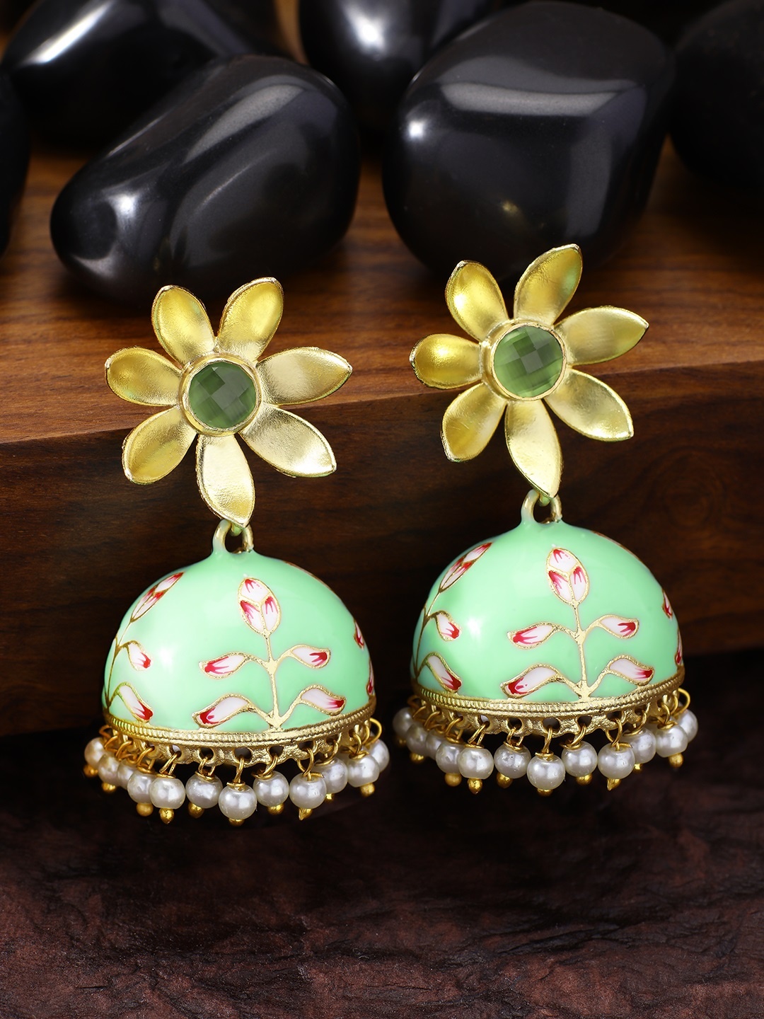 

Peora Women 18K Gold-Plated Green Contemporary Jhumkas