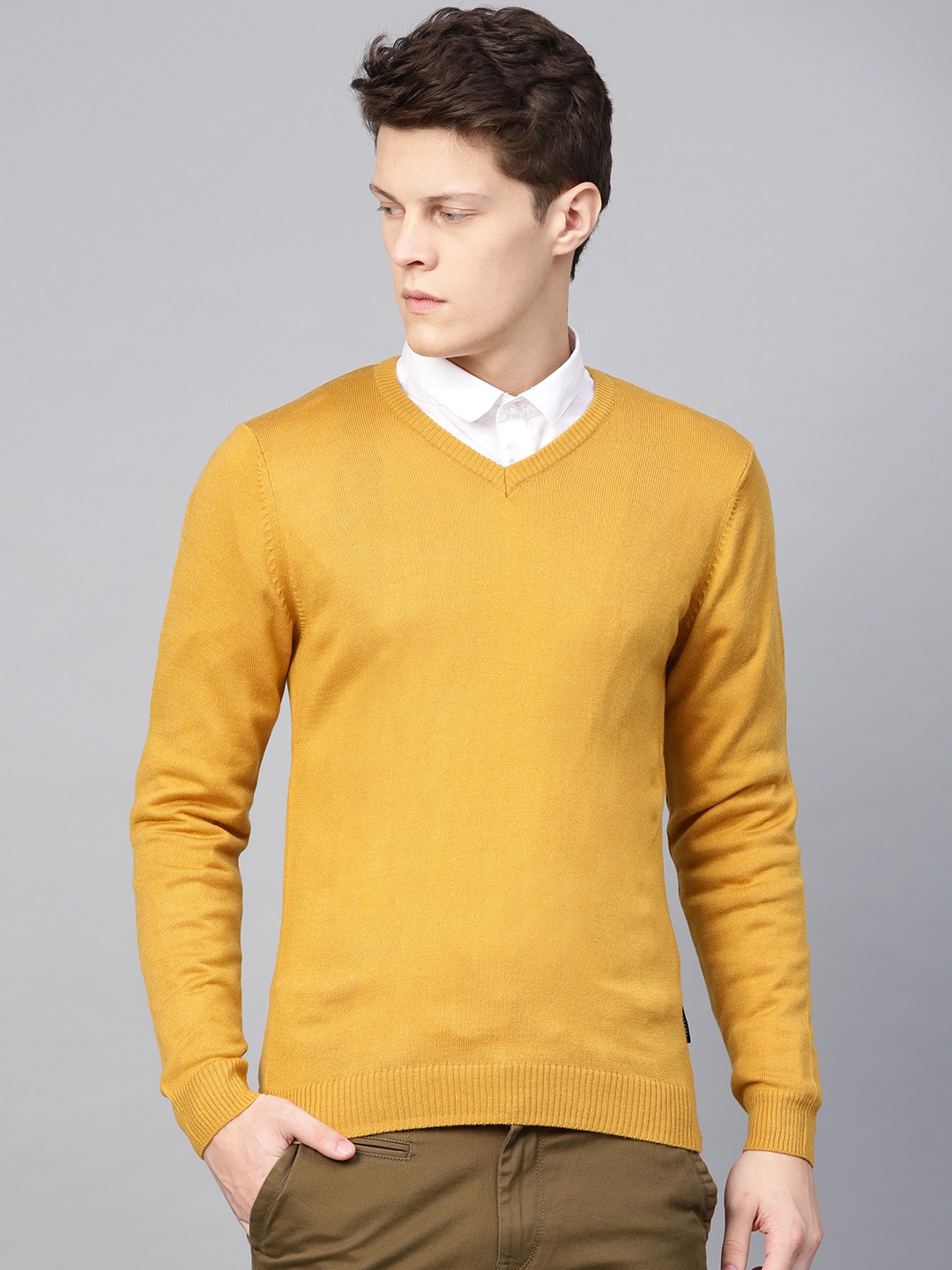 

Van Heusen Sport Men Mustard Yellow Solid Sweater