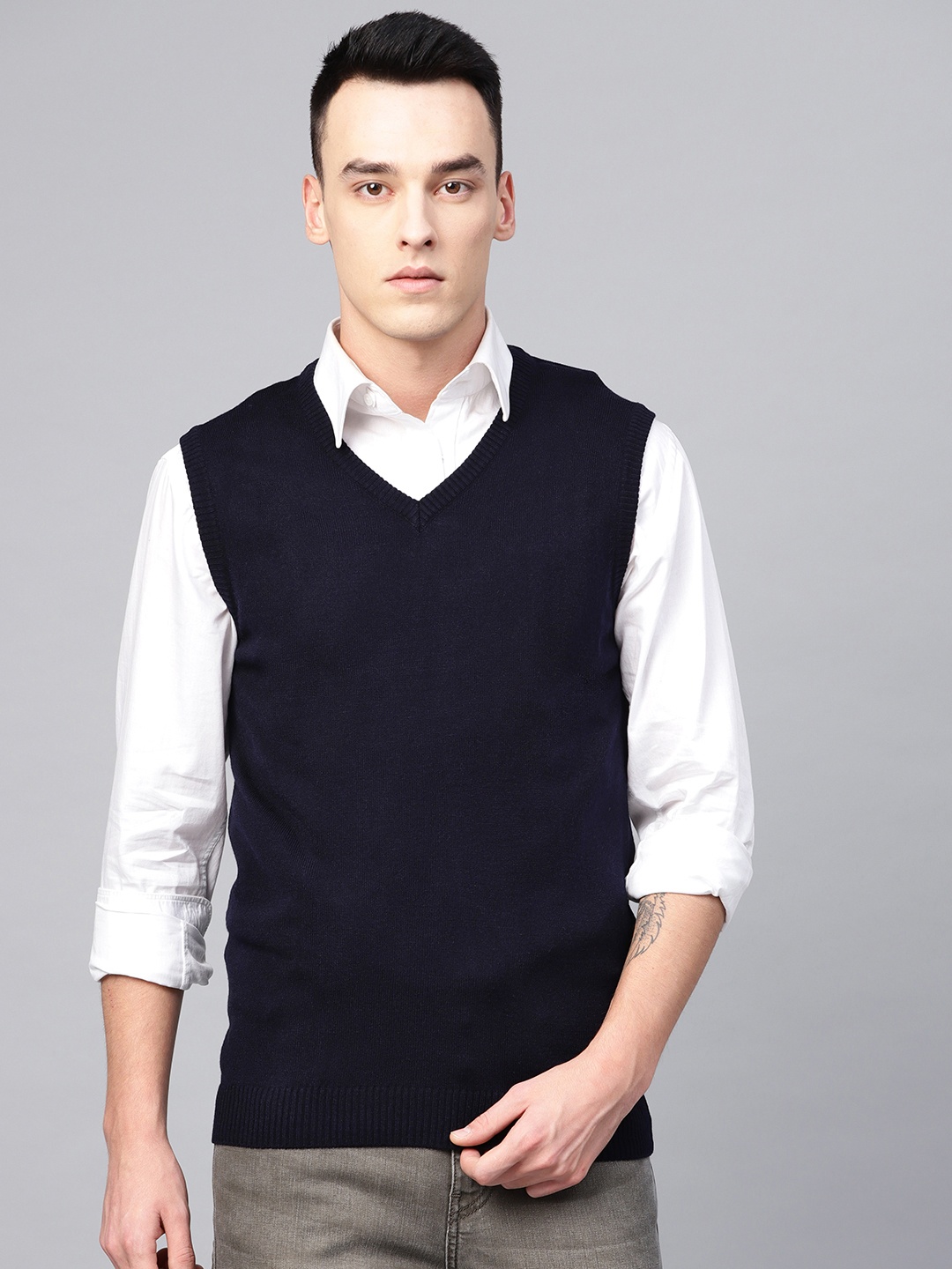 

Van Heusen Sport Men Navy Blue Solid Sweater Vest