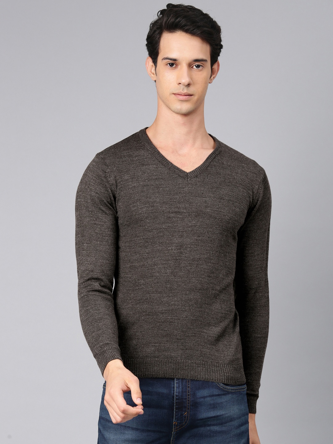 

Van Heusen Men Charcoal Grey Solid Sweater