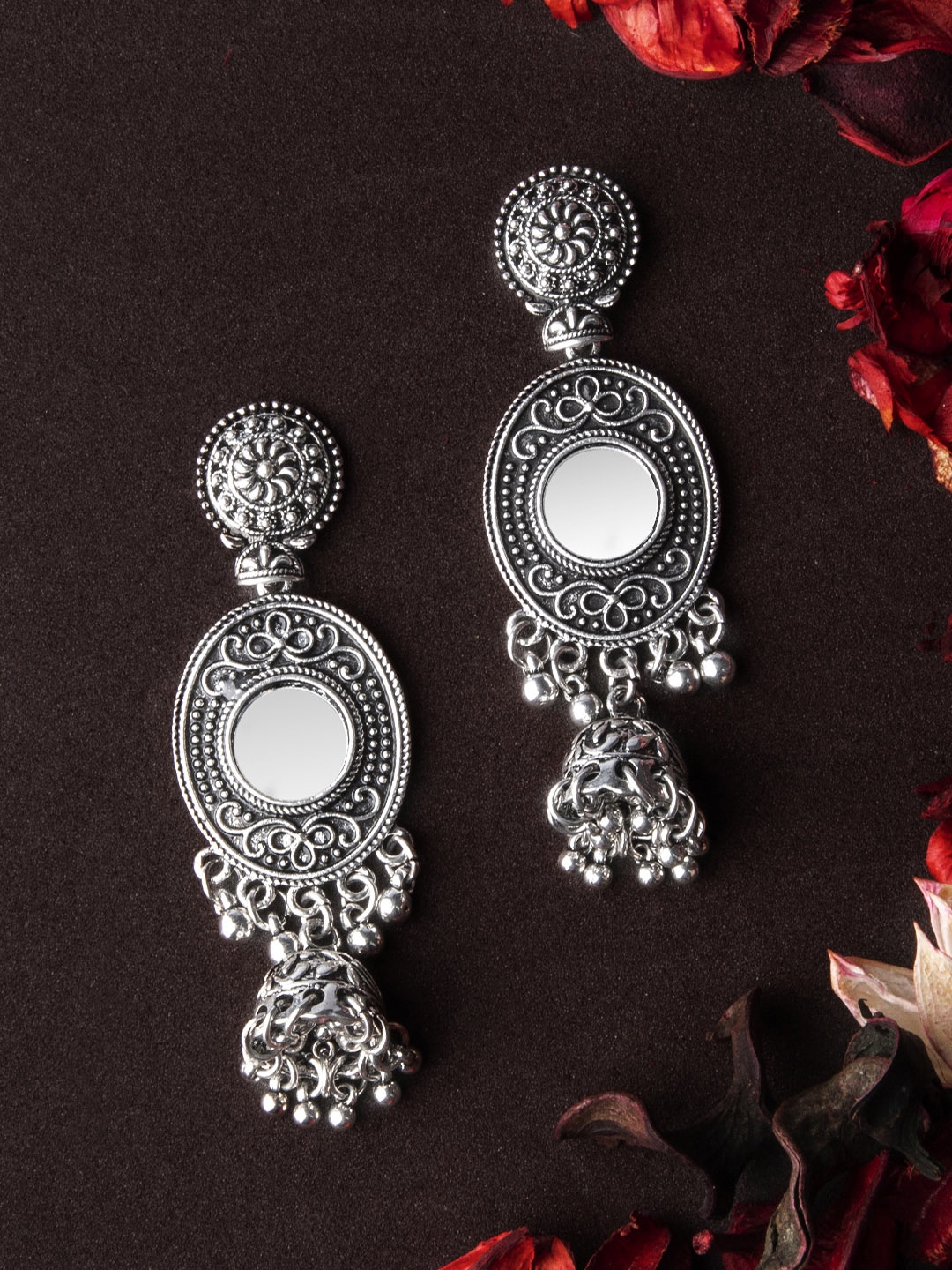 

Rubans Silver-Toned & Handcrafted Classic Jhumkas