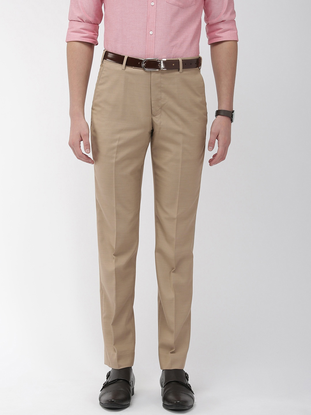 

Park Avenue Men Khaki Smart Fit Solid Formal Trousers