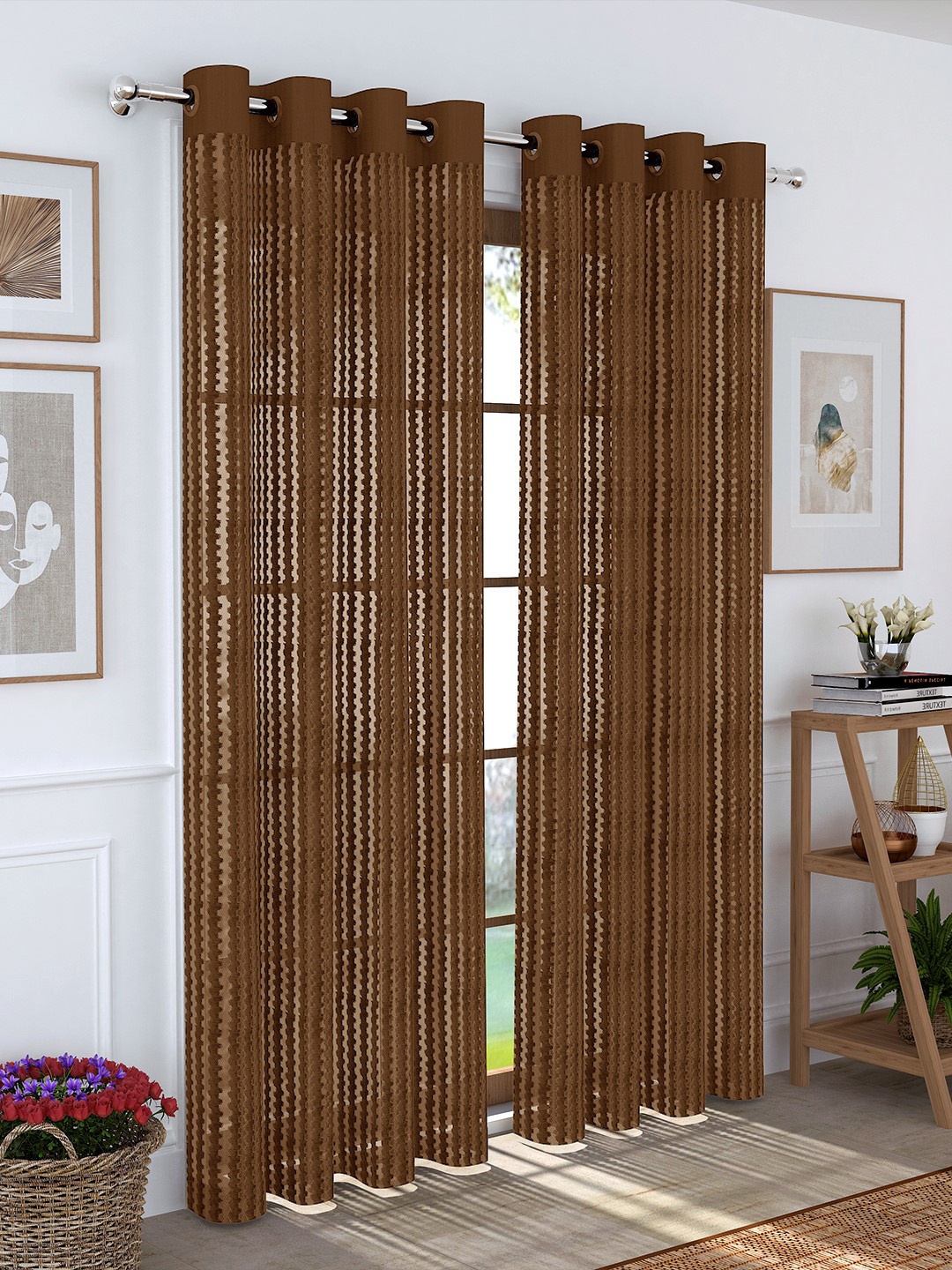 

Story@home Brown Set of Two 200GSM Sheer Semi Long Door Curtains