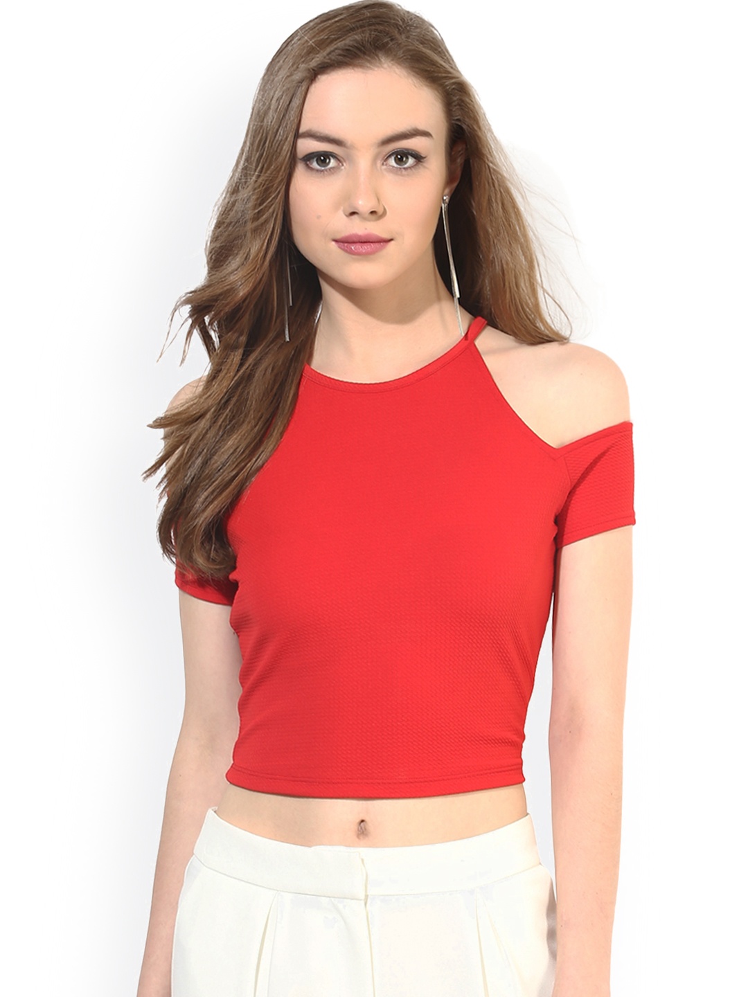

Veni Vidi Vici Red Cold Shoulder Crop Top