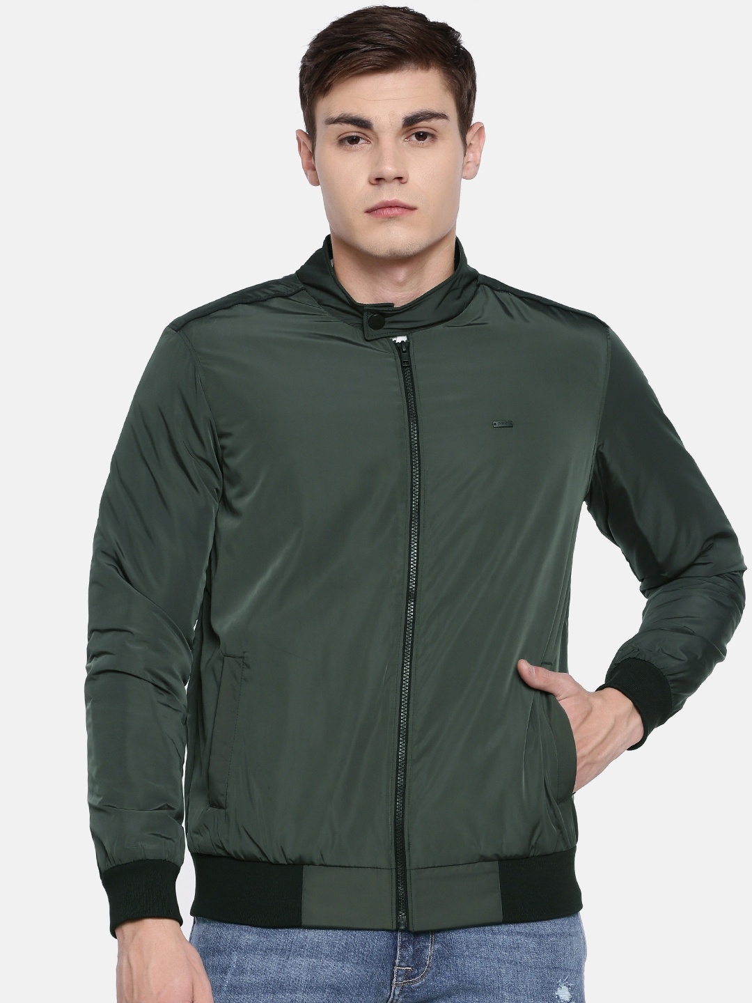 

Parx Men Olive Green Solid Bomber Jacket