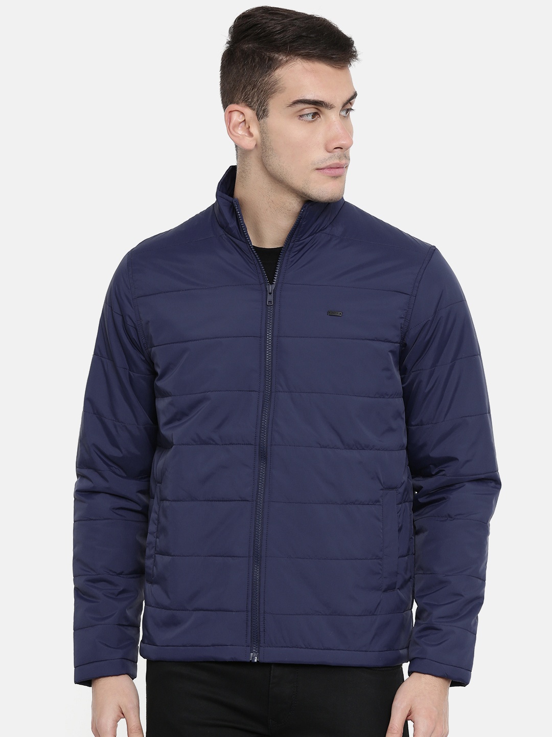 

Parx Men Navy Blue Solid Padded Jacket