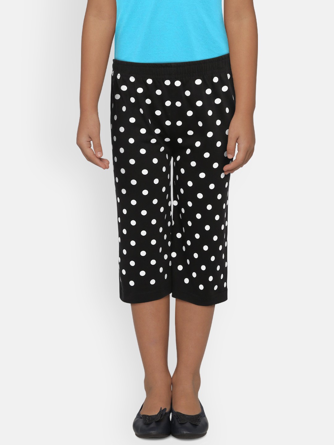 

SINI MINI Girls Black & Off-White Polka Dotted Regular Fit Capris
