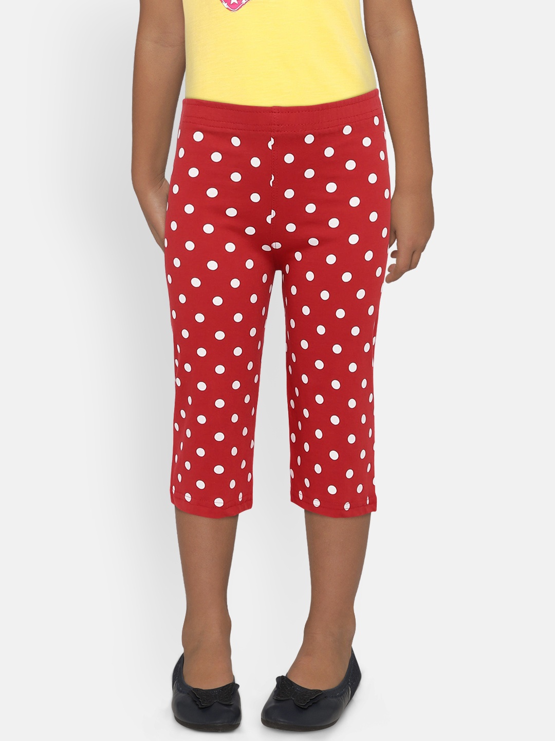 

SINI MINI Girls Red & Off-White Printed Regular Fit Capris