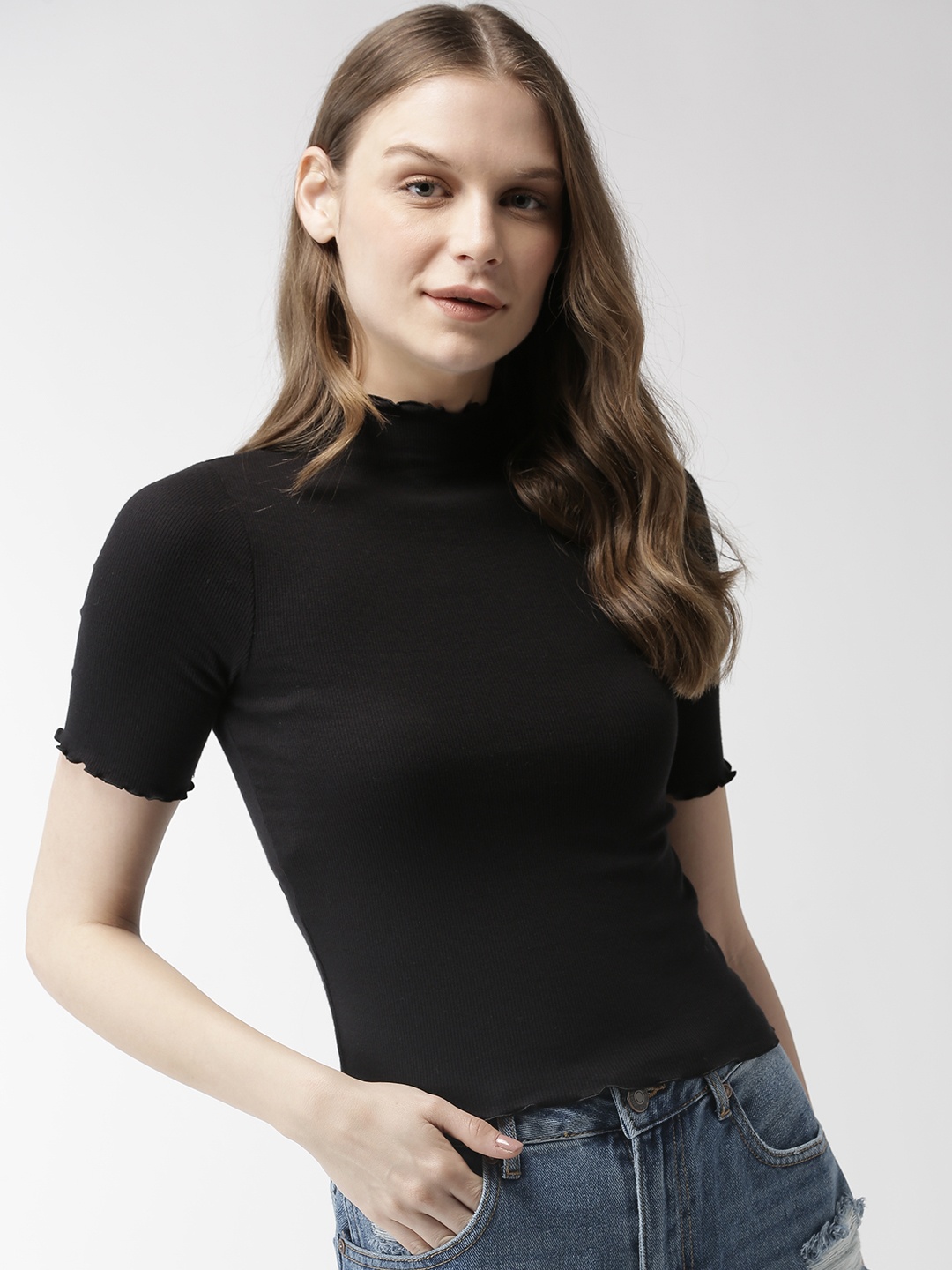 

FOREVER 21 Women Black Solid Top
