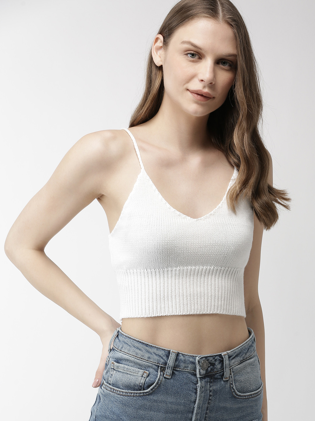 

FOREVER 21 Women Off-White Solid Bralette Top