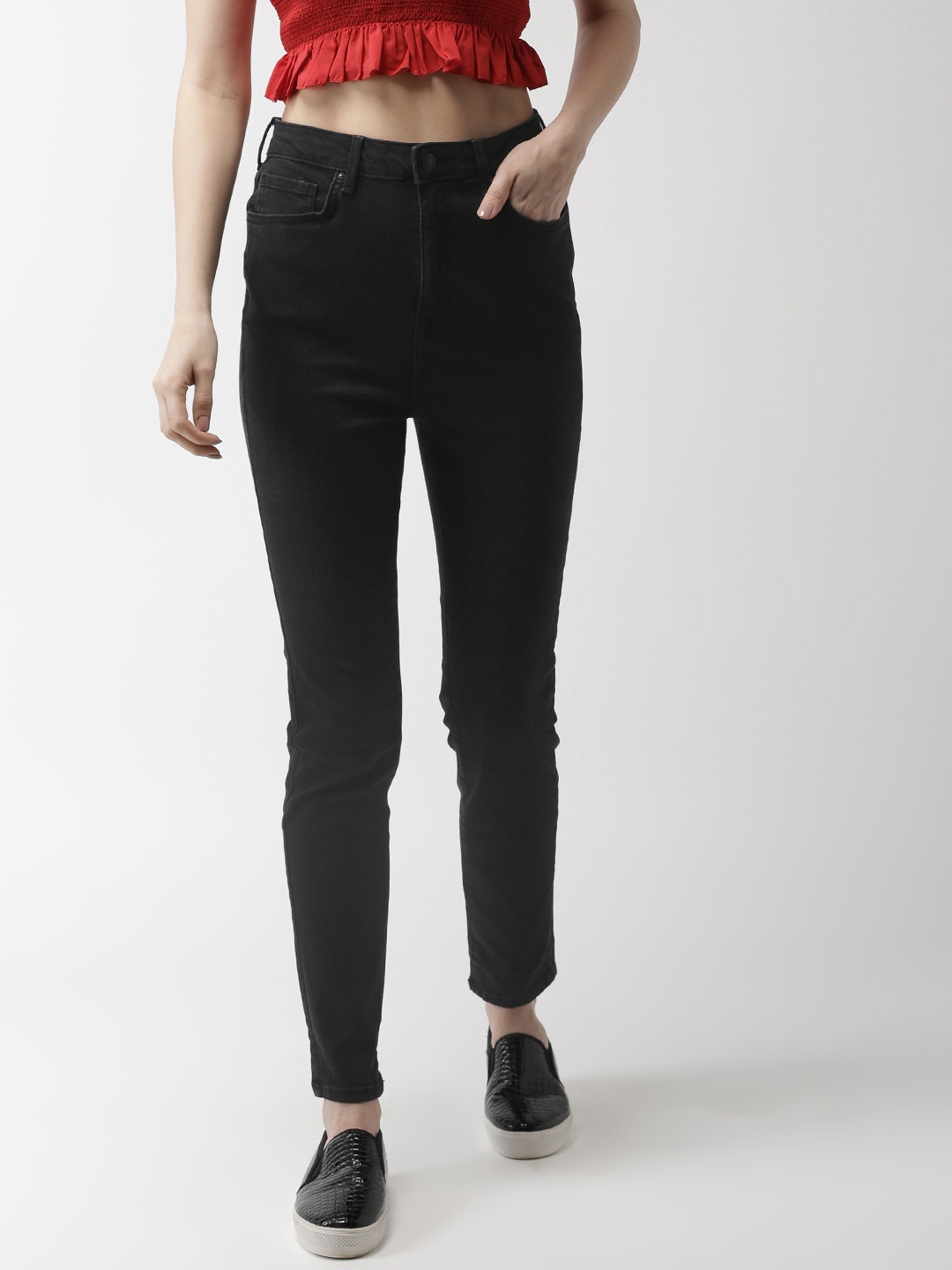 

FOREVER 21 Women Black Regular Fit Mid-Rise Clean Look Stretchable Jeans