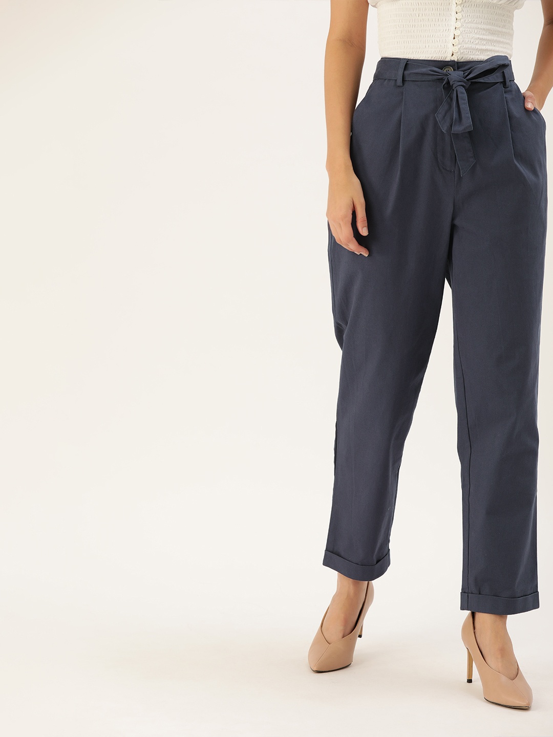 

FOREVER 21 Women Blue Regular Fit Solid Peg Trousers