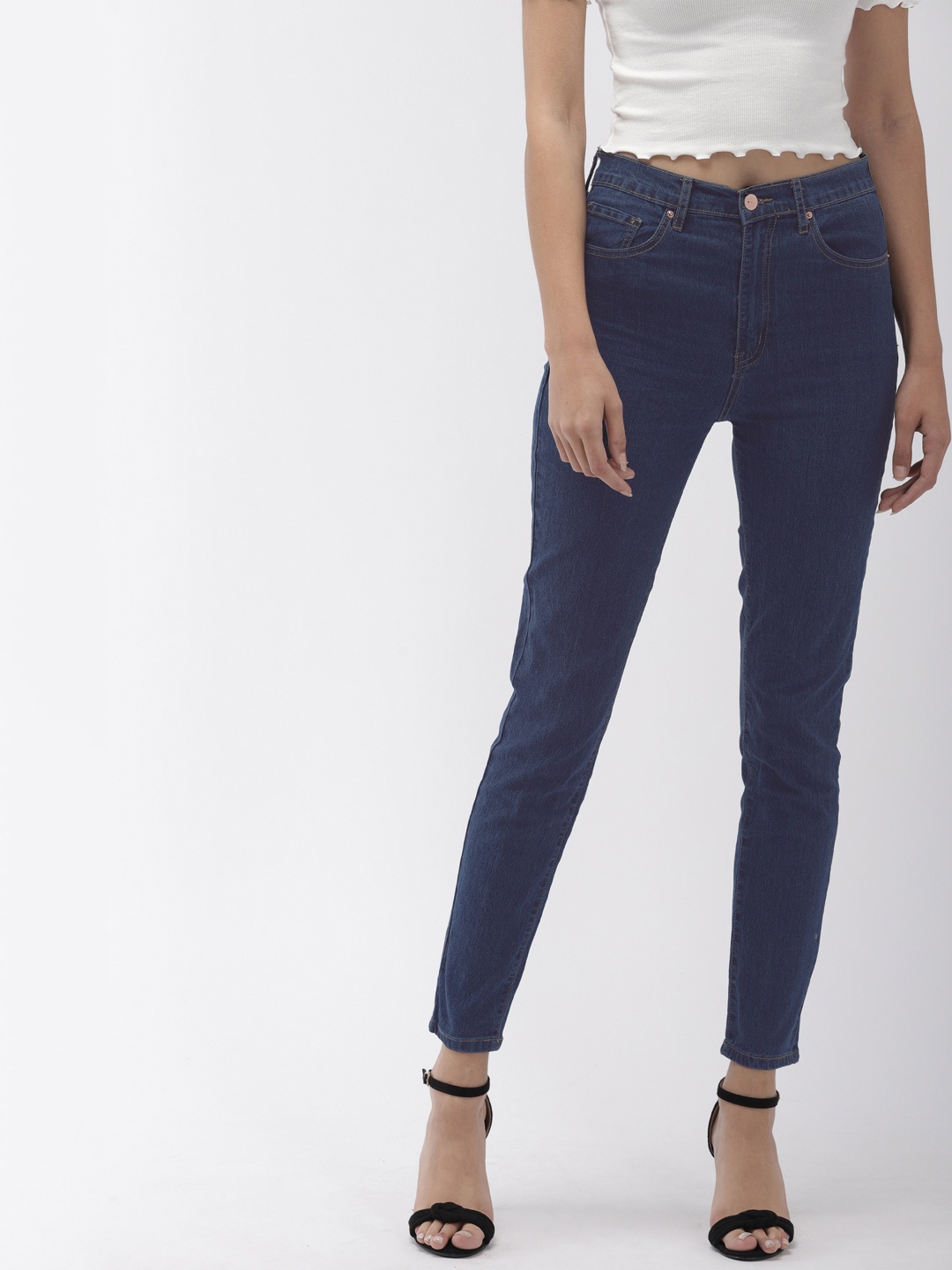 

FOREVER 21 Women Blue Slim Fit High-Rise Clean Look Stretchable Jeans