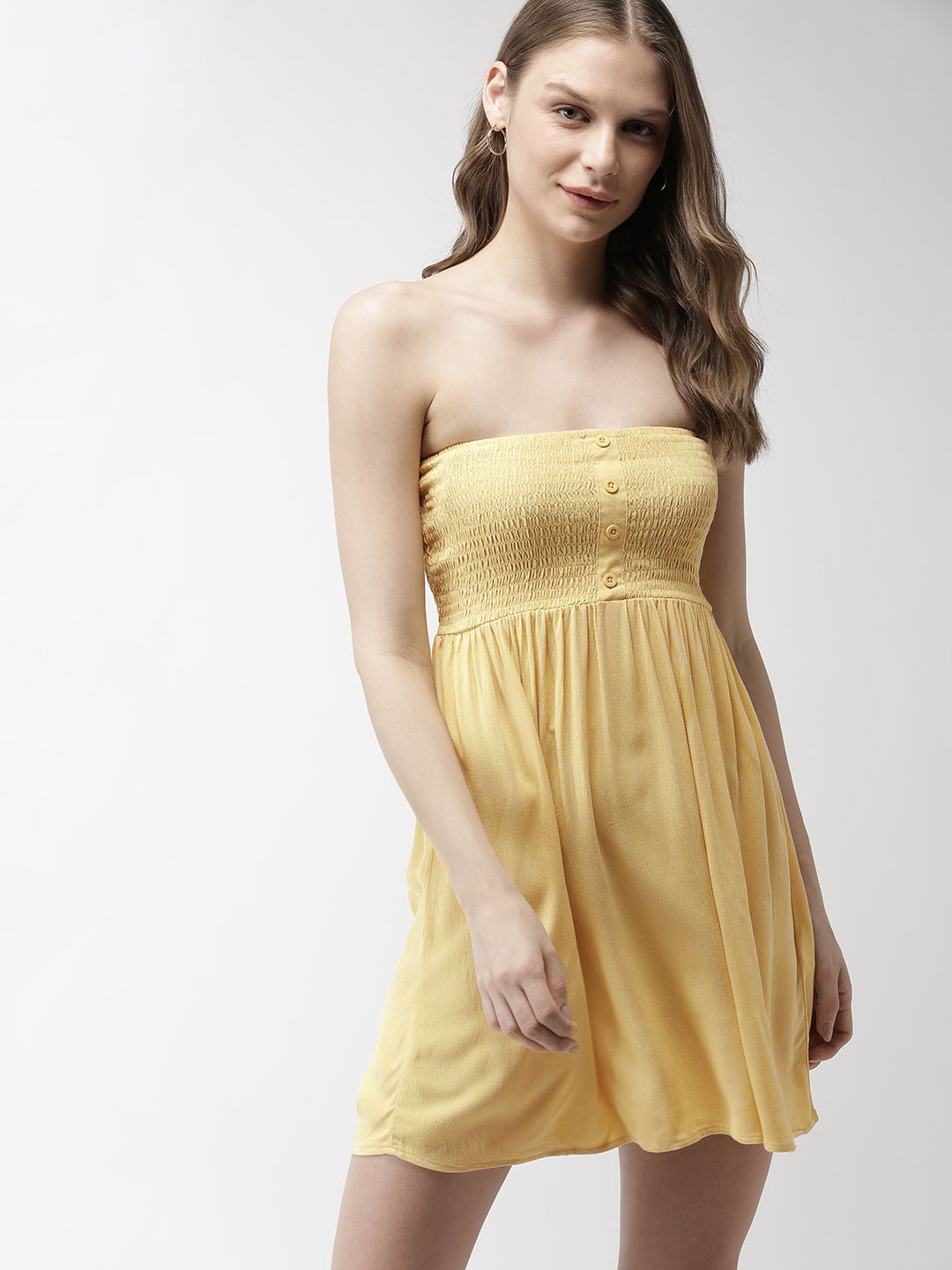 

FOREVER 21 Women Yellow Solid A-Line Dress
