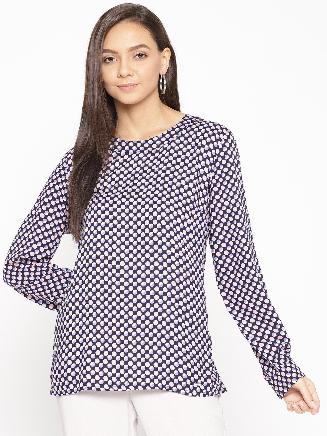 

Porsorte Women Navy Blue & White Printed Top