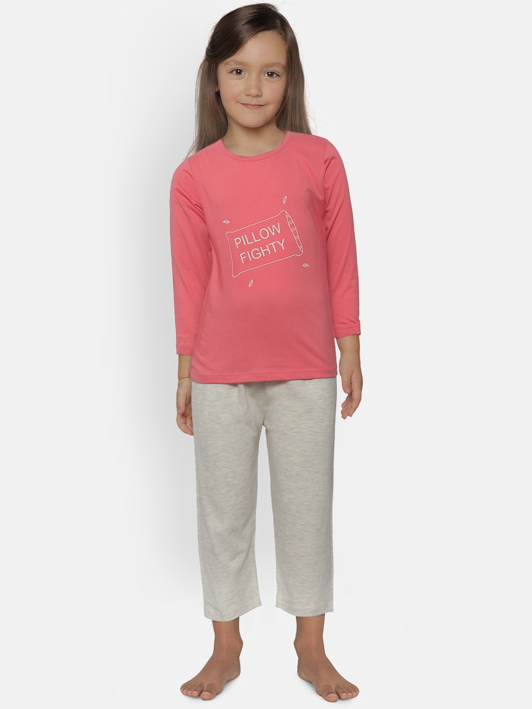 

FUNKRAFTS Girls Pink & Grey Melange Printed Night suit