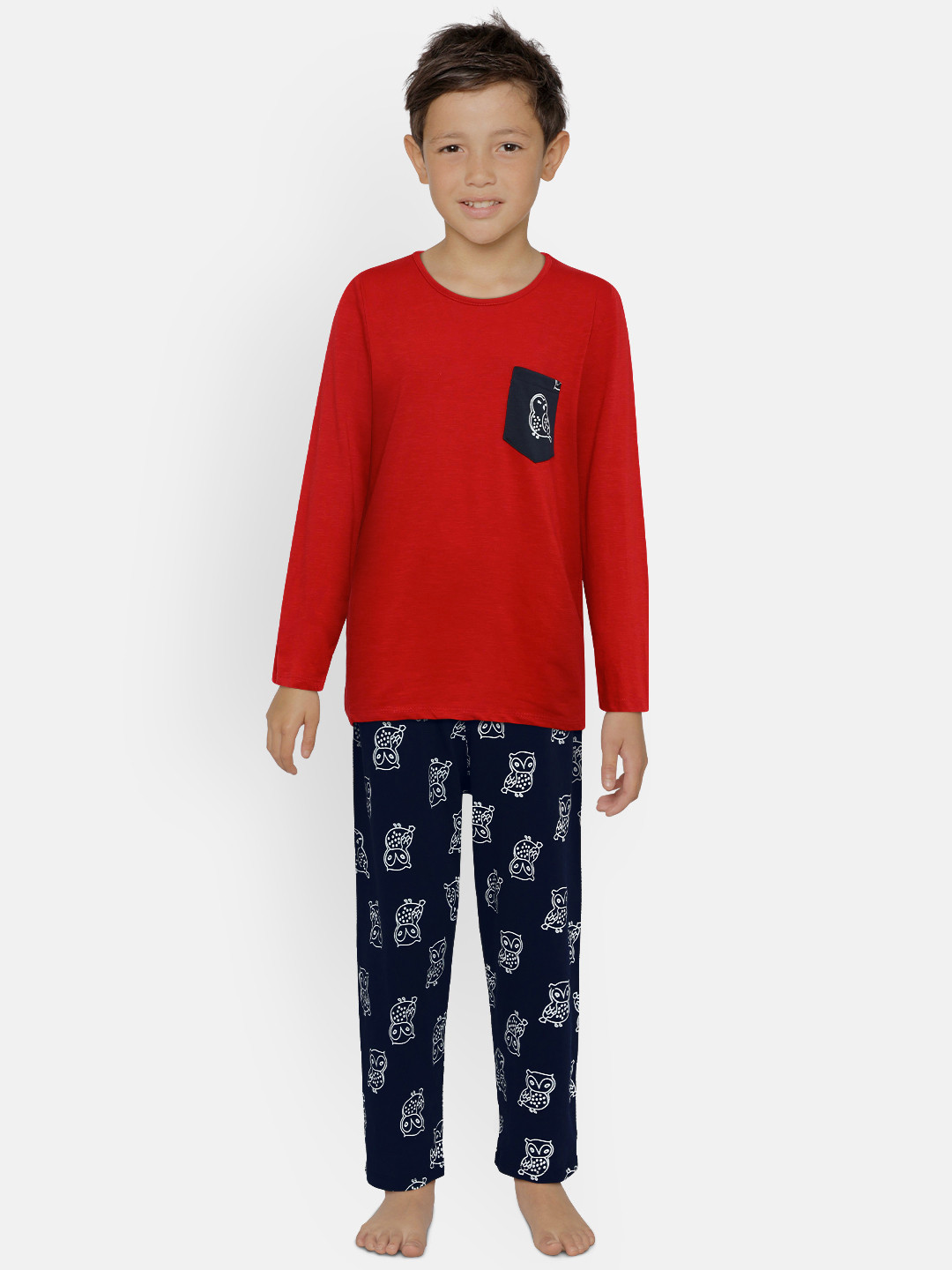 

FUNKRAFTS Unisex Red & Navy Blue Solid Night suit