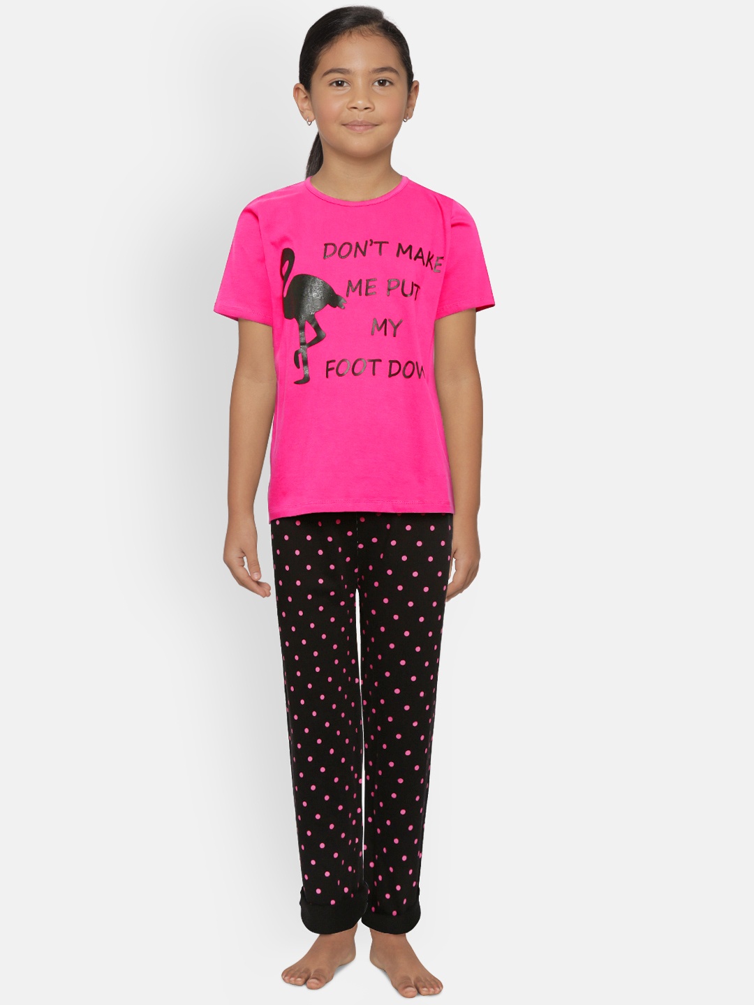 

FUNKRAFTS Girls Pink & Black Printed Night Suit